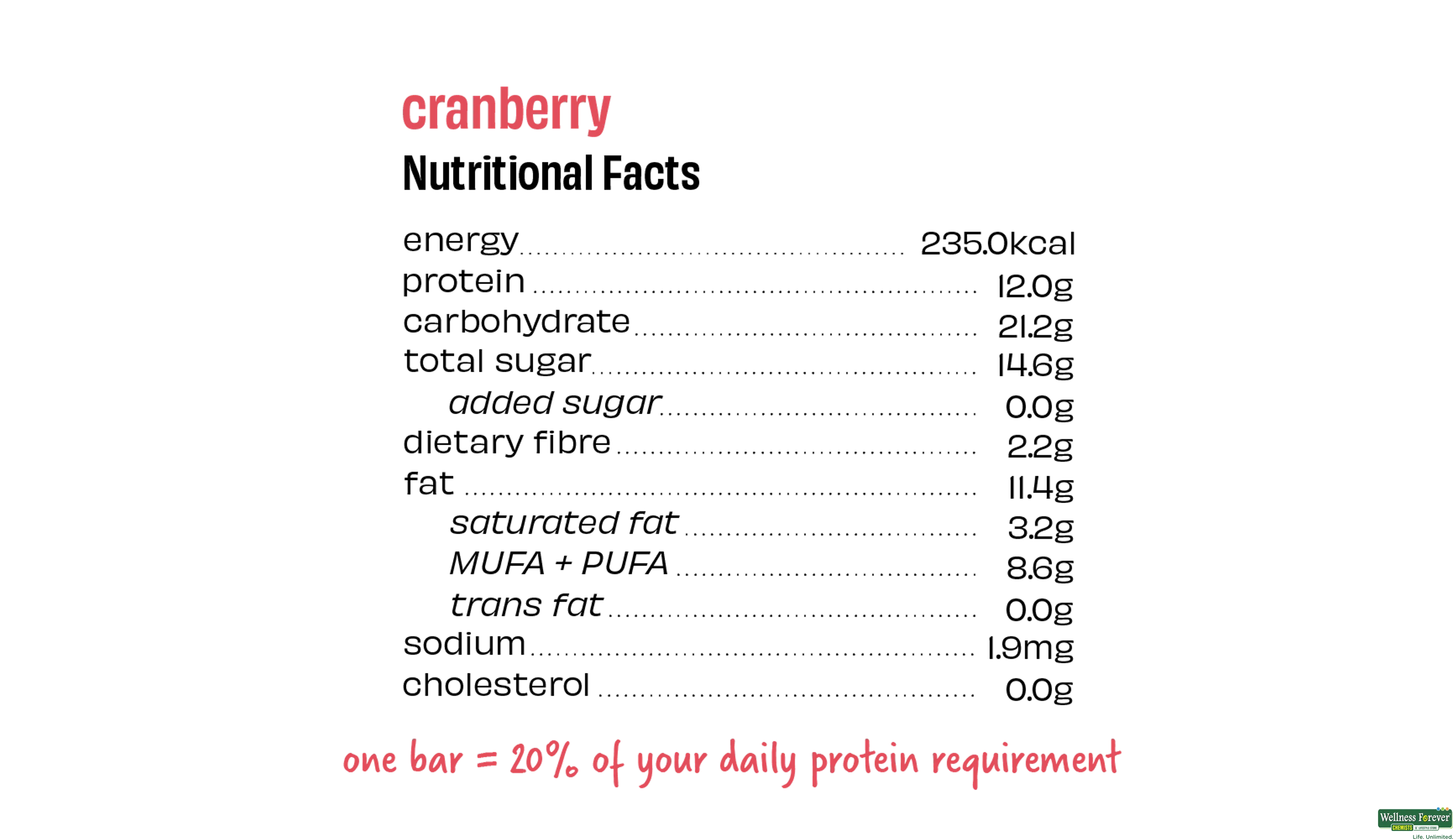 THE WHOLE T BAR CRANBERRY PROTEIN 52GM- 6, 52GM, null