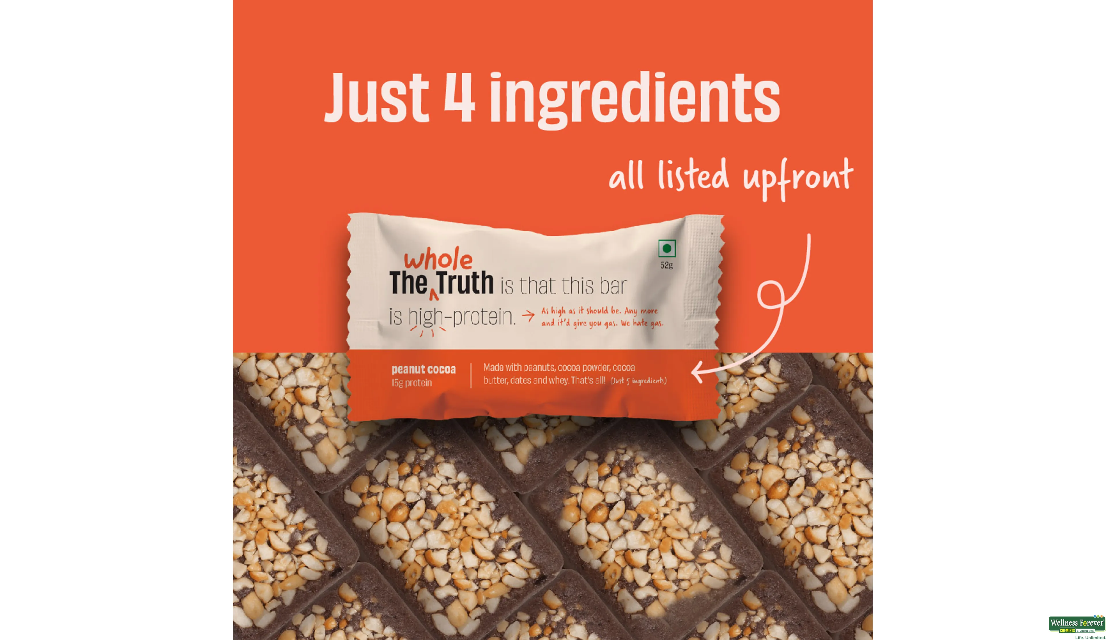 THE WHOLE T BAR PEANUT COCOA PROTEIN 52GM- 3, 52GM, null