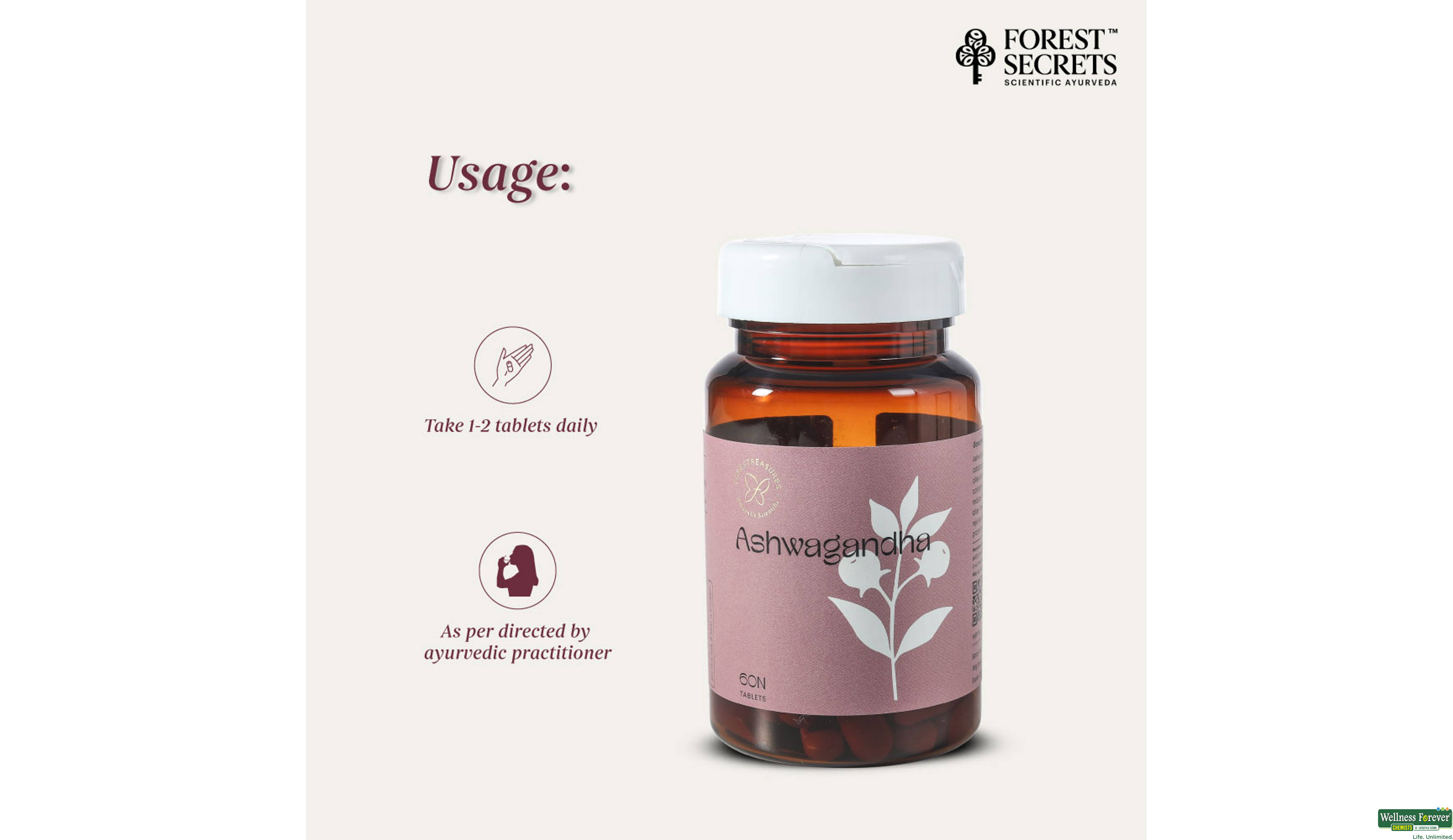 FORESTREASURES ASHWAGANDHA 60TAB- 3, 60TAB, 