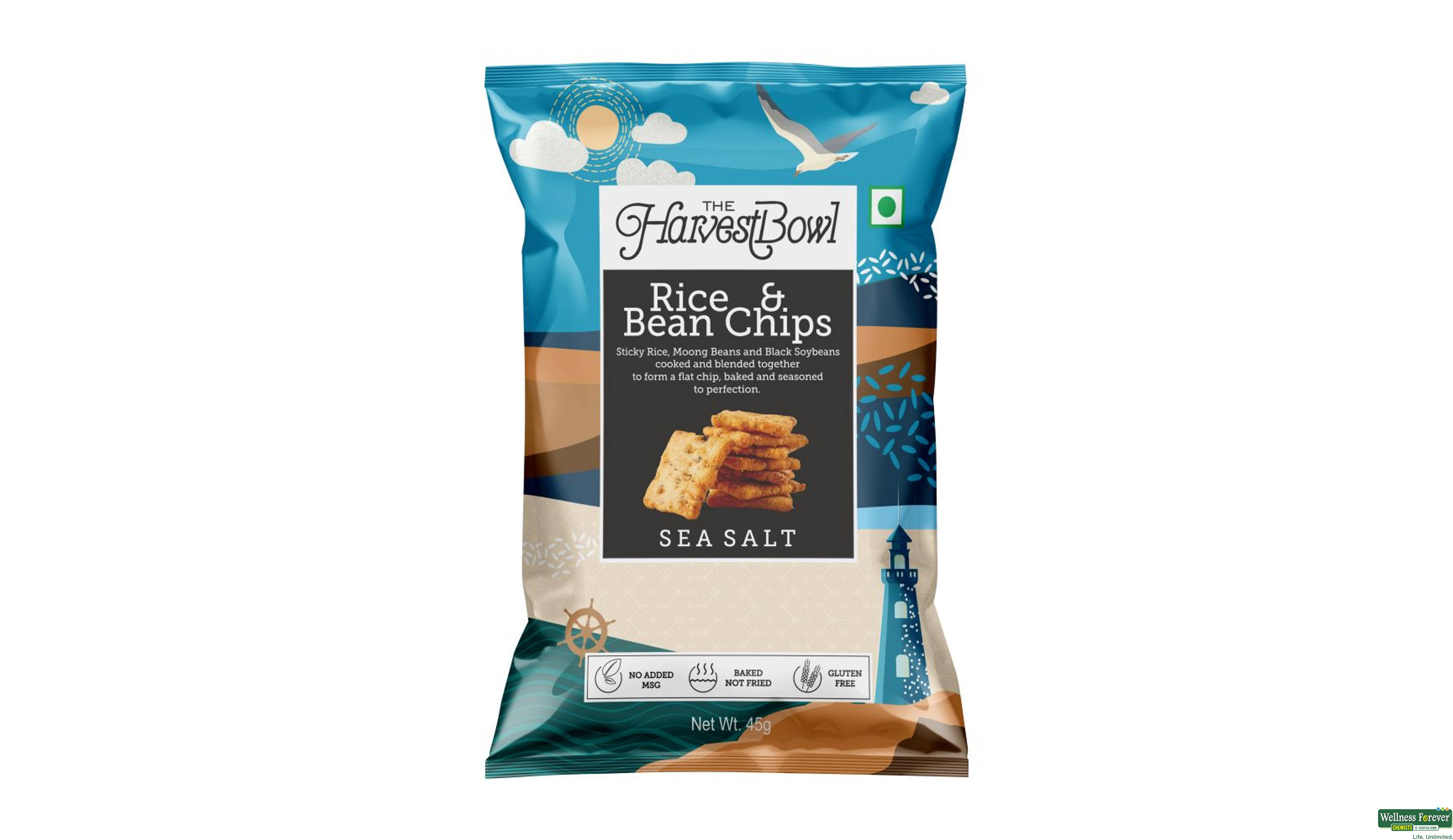 THE HARVEST BOWL RICE BEAN CHIPS SEA SALT 45GM- 1, 45GM, 