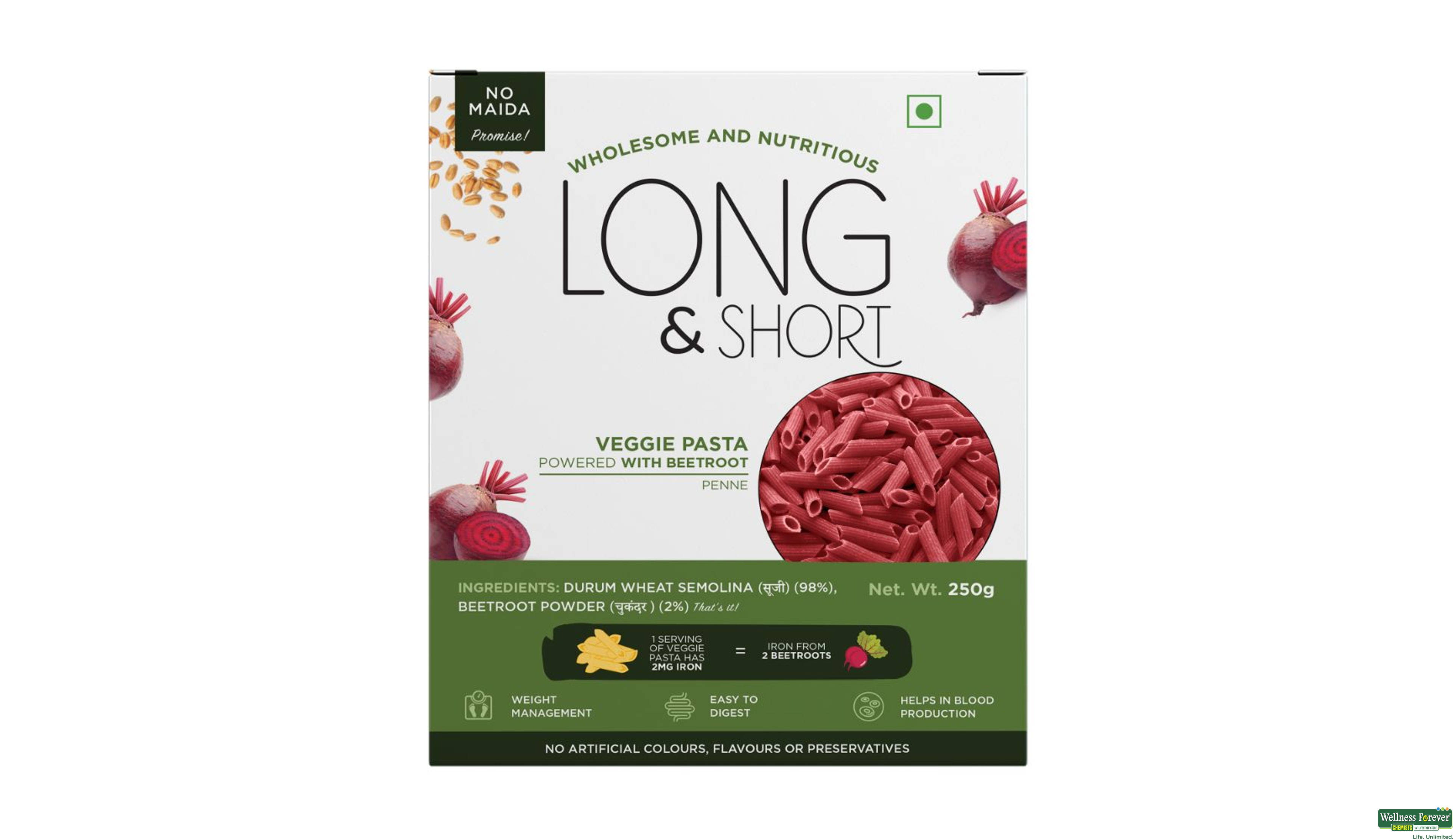 LONG N SHORT PASTA BEETROOT PENNE 250G- 1, 250GM, 