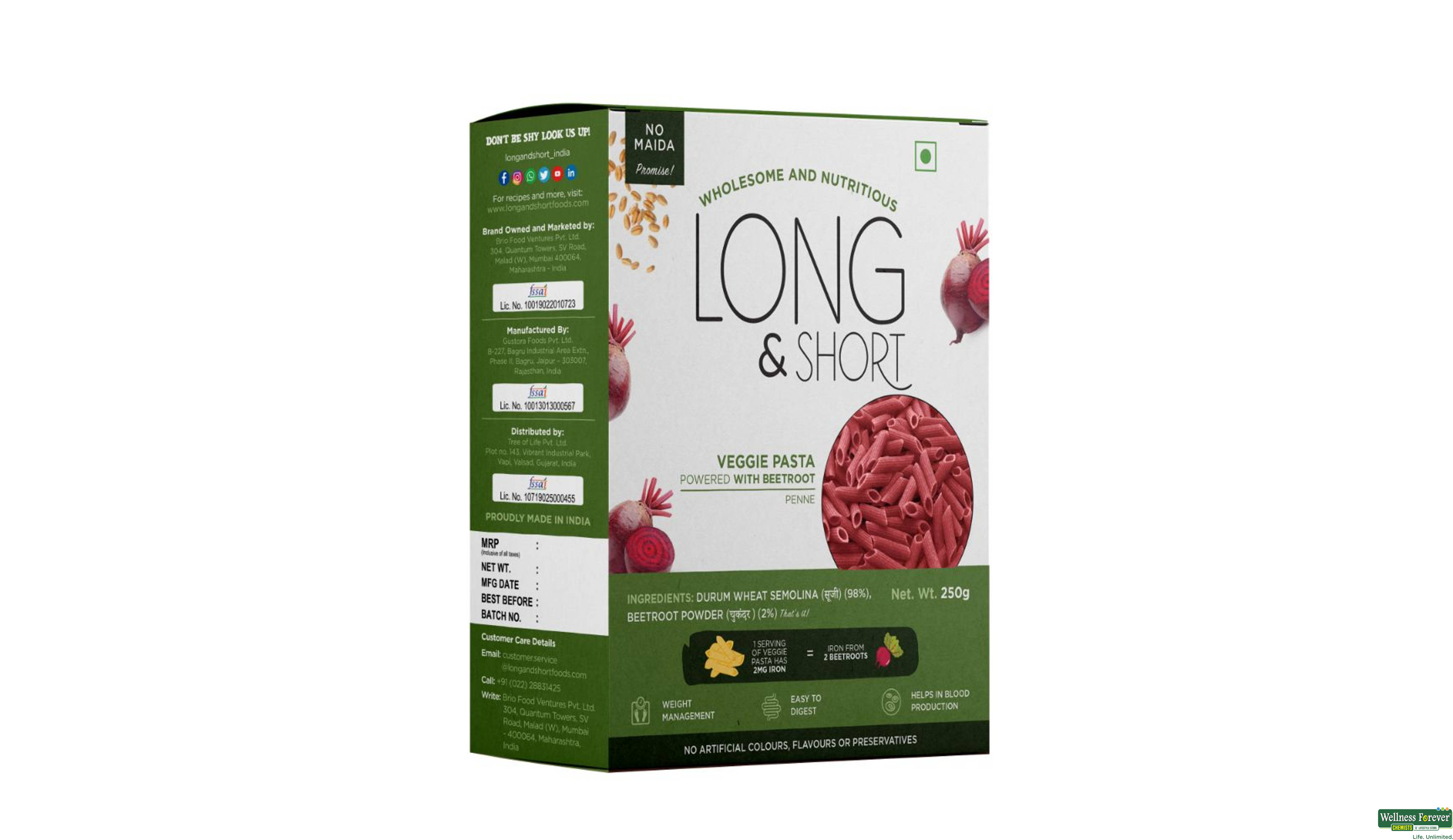 LONG N SHORT PASTA BEETROOT PENNE 250G- 3, 250GM, 