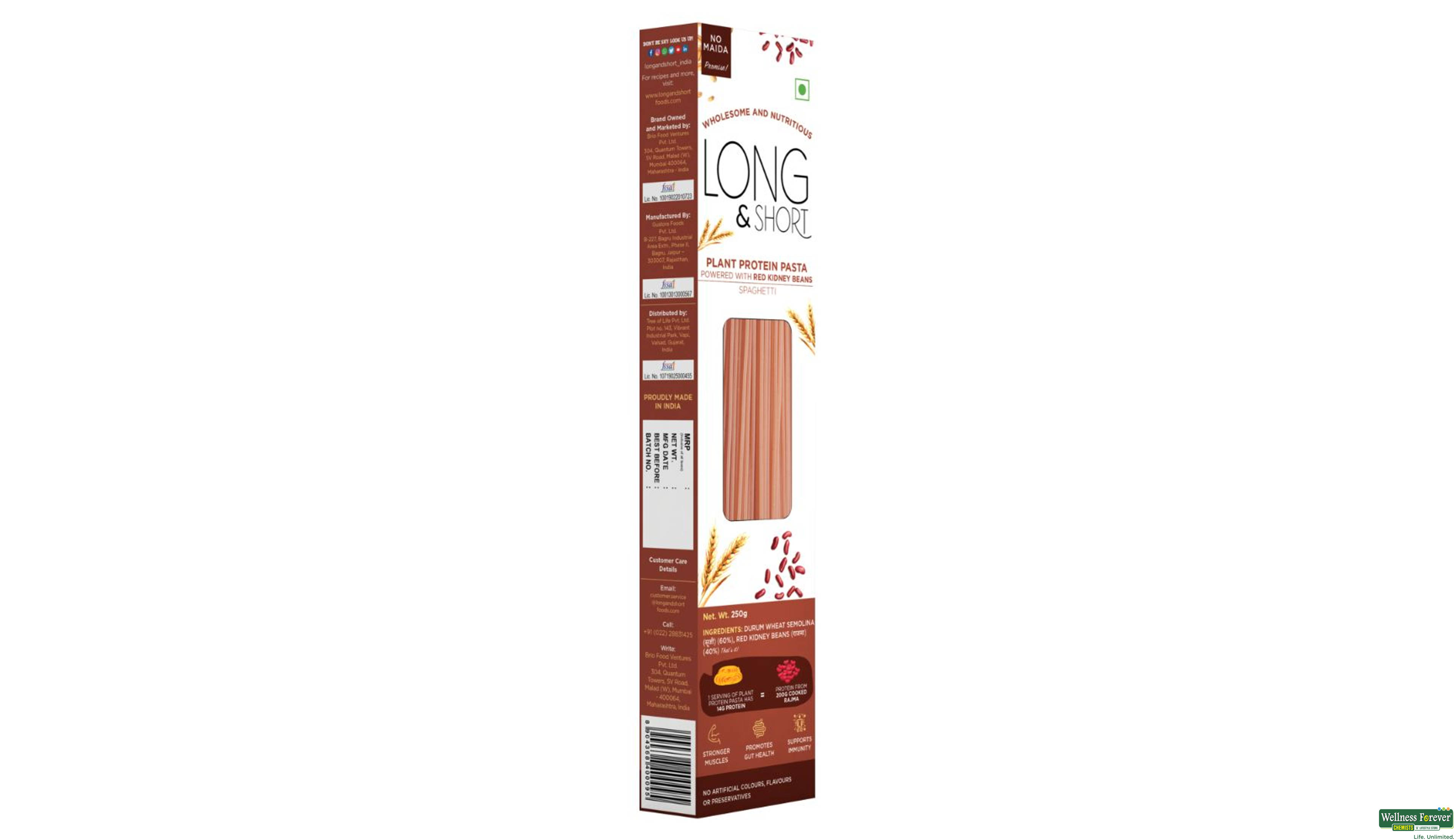 LONG N SHORT PASTA RED KDNY BN SPGHT250G- 2, 250GM, 