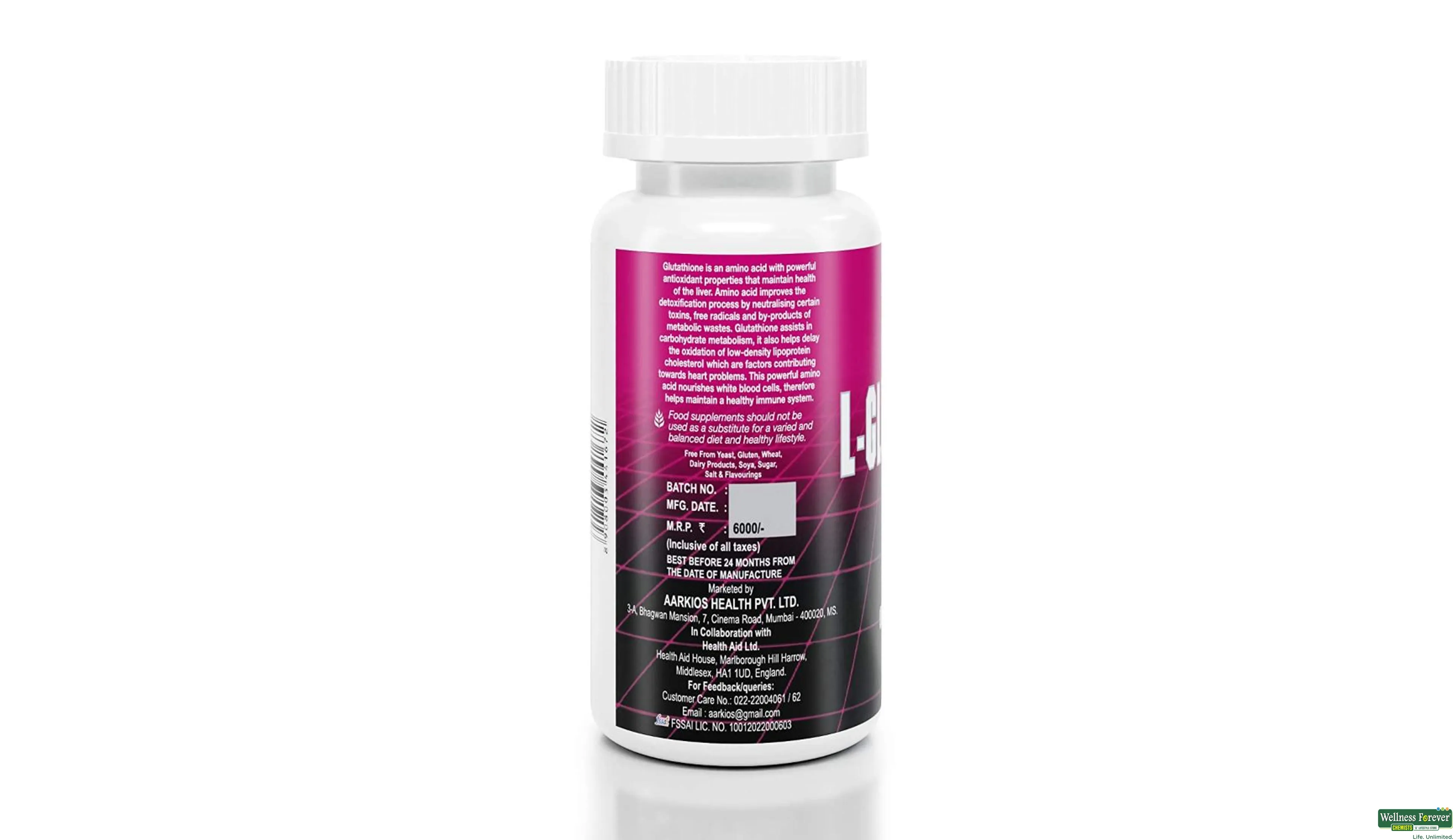 HEALTH AID L-GLUTATHIONE 500MG 60TAB- 3, 60GM, 