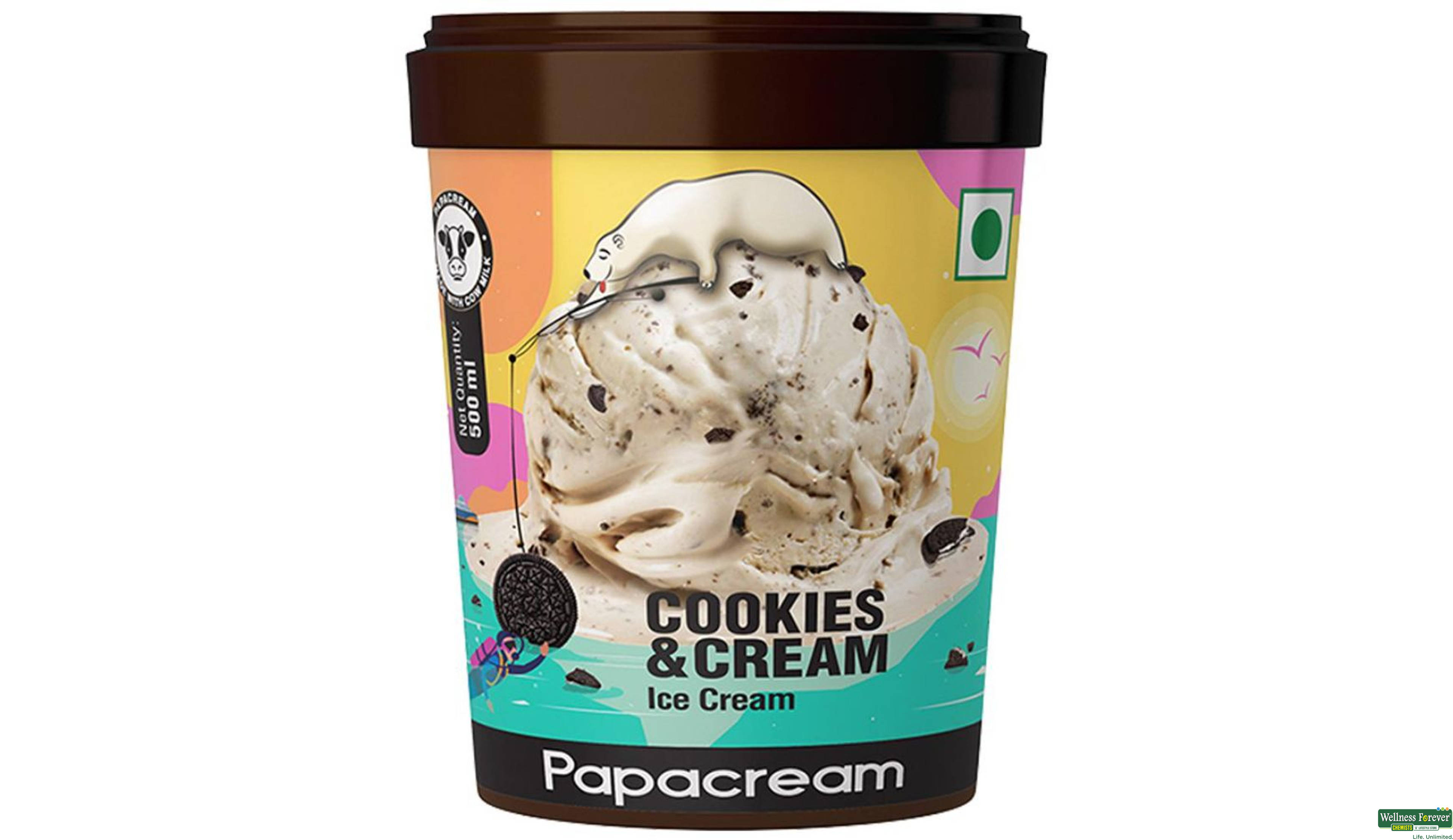 PAPACREAM I/C COOKIES & CREAM 500ML- 1, 500ML, null