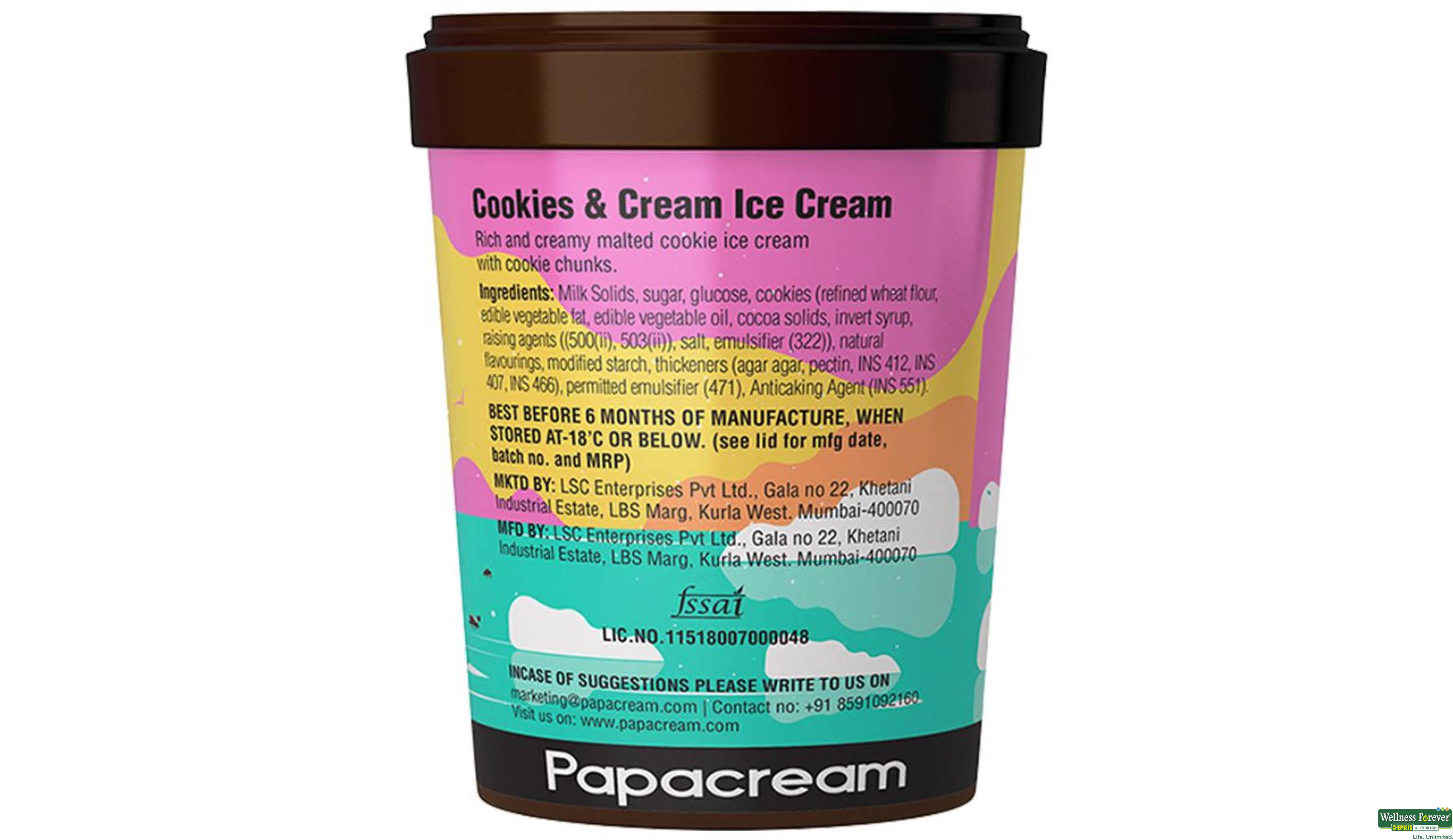 PAPACREAM I/C COOKIES & CREAM 500ML- 3, 500ML, null