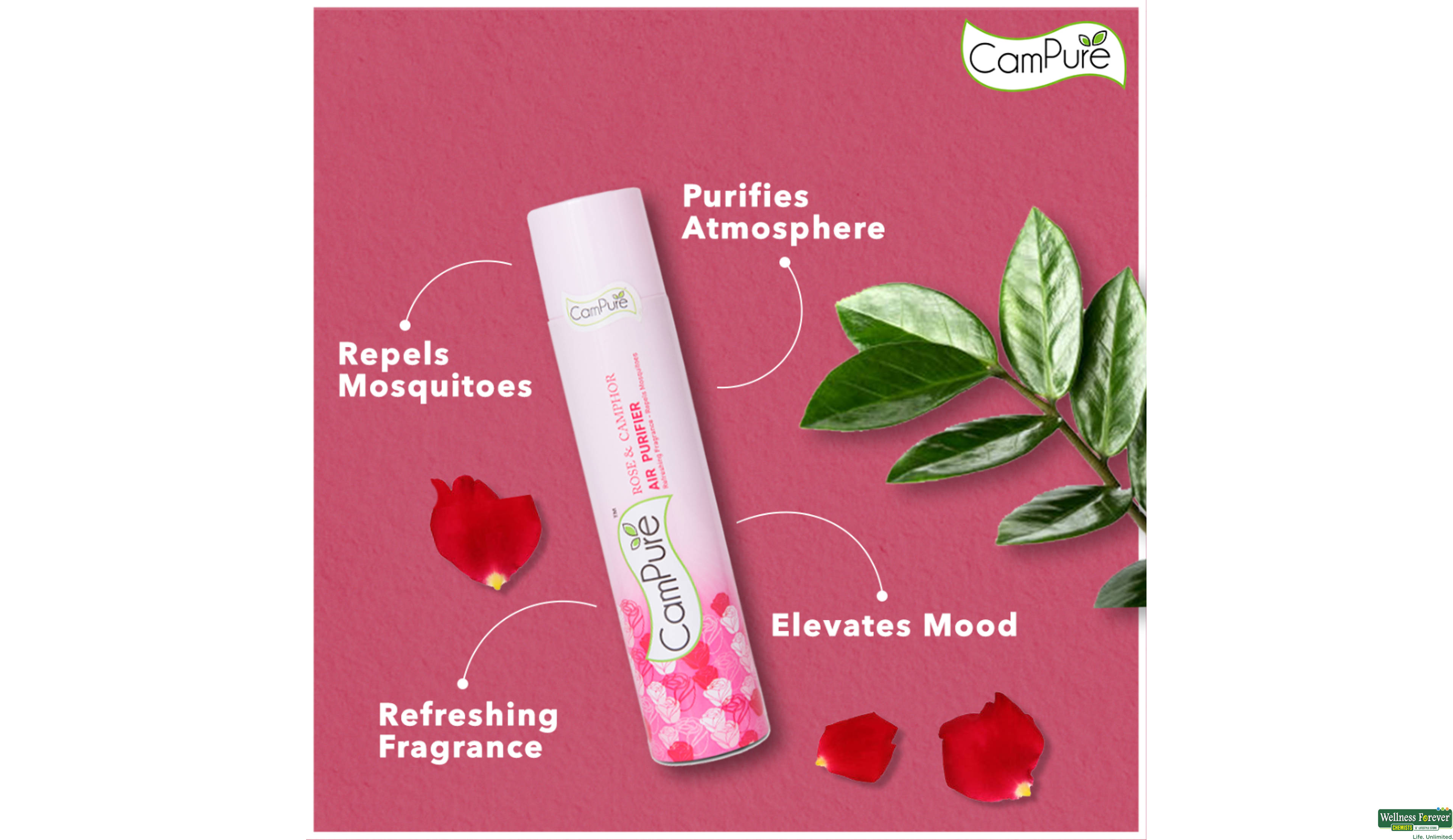 CAMPURE AIR PURIFIER ROSE & CAMPHOR 250ML- 3, 250ML, 