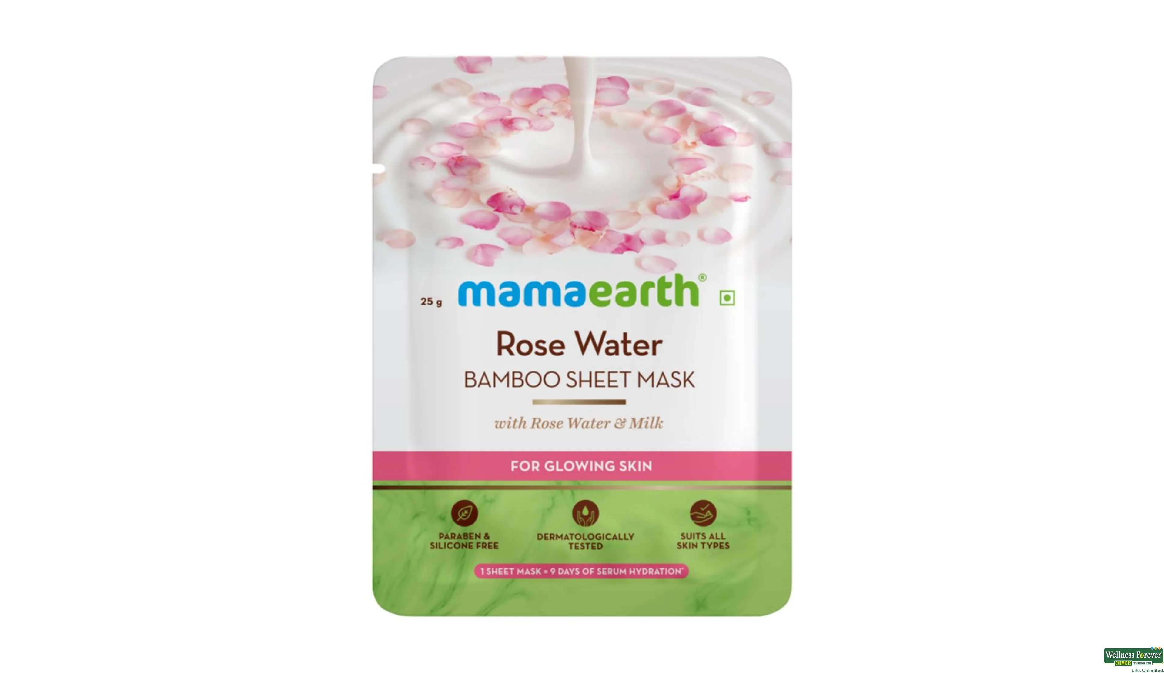 MAMAEARTH ROSE WATER BAMBOO SHEET MASK 1PC- 1, 1PC, 