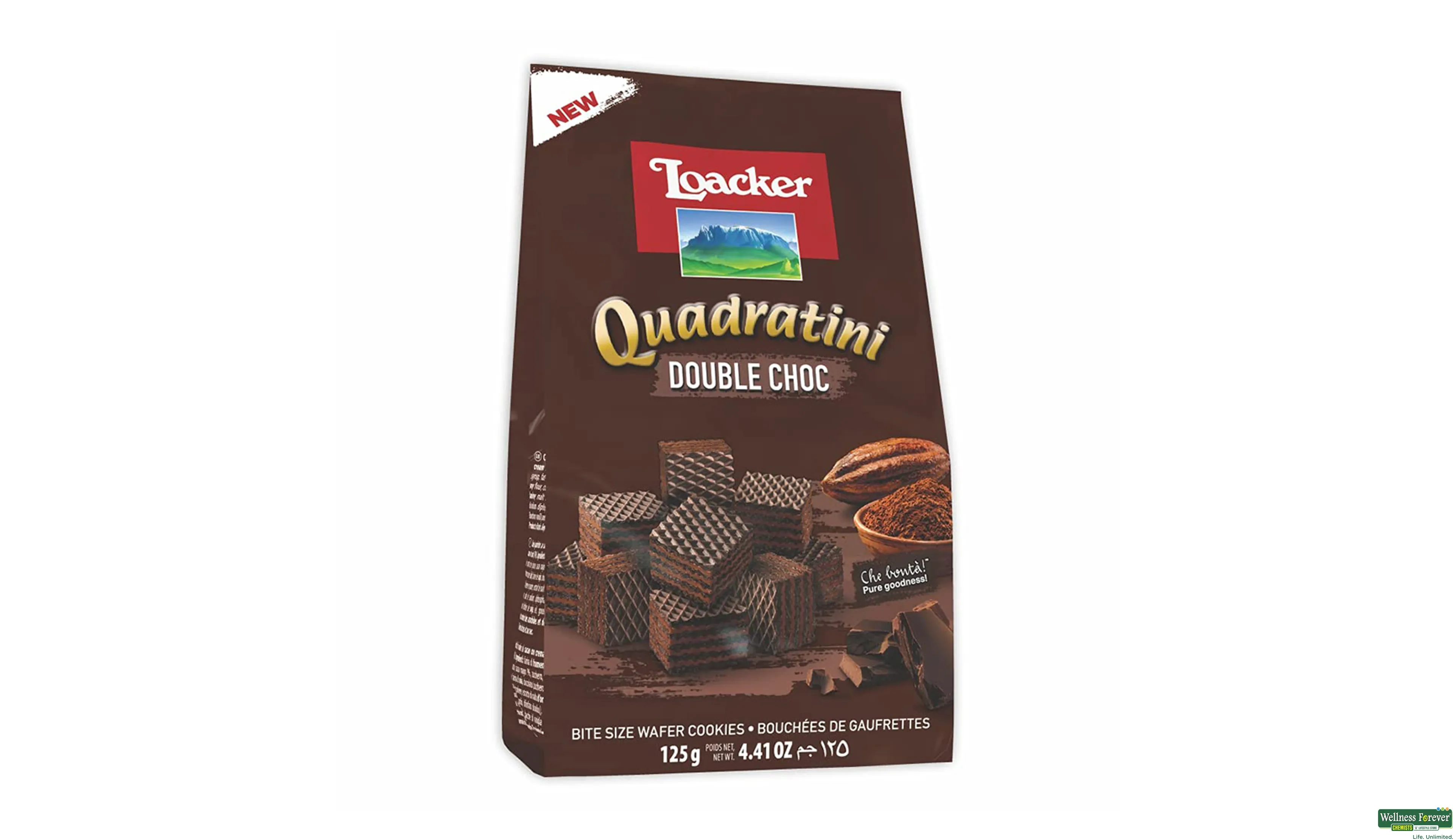 LOACKER QUADRATINI DOUBLE CHOCOLATE 125GM- 1, 125GM, 