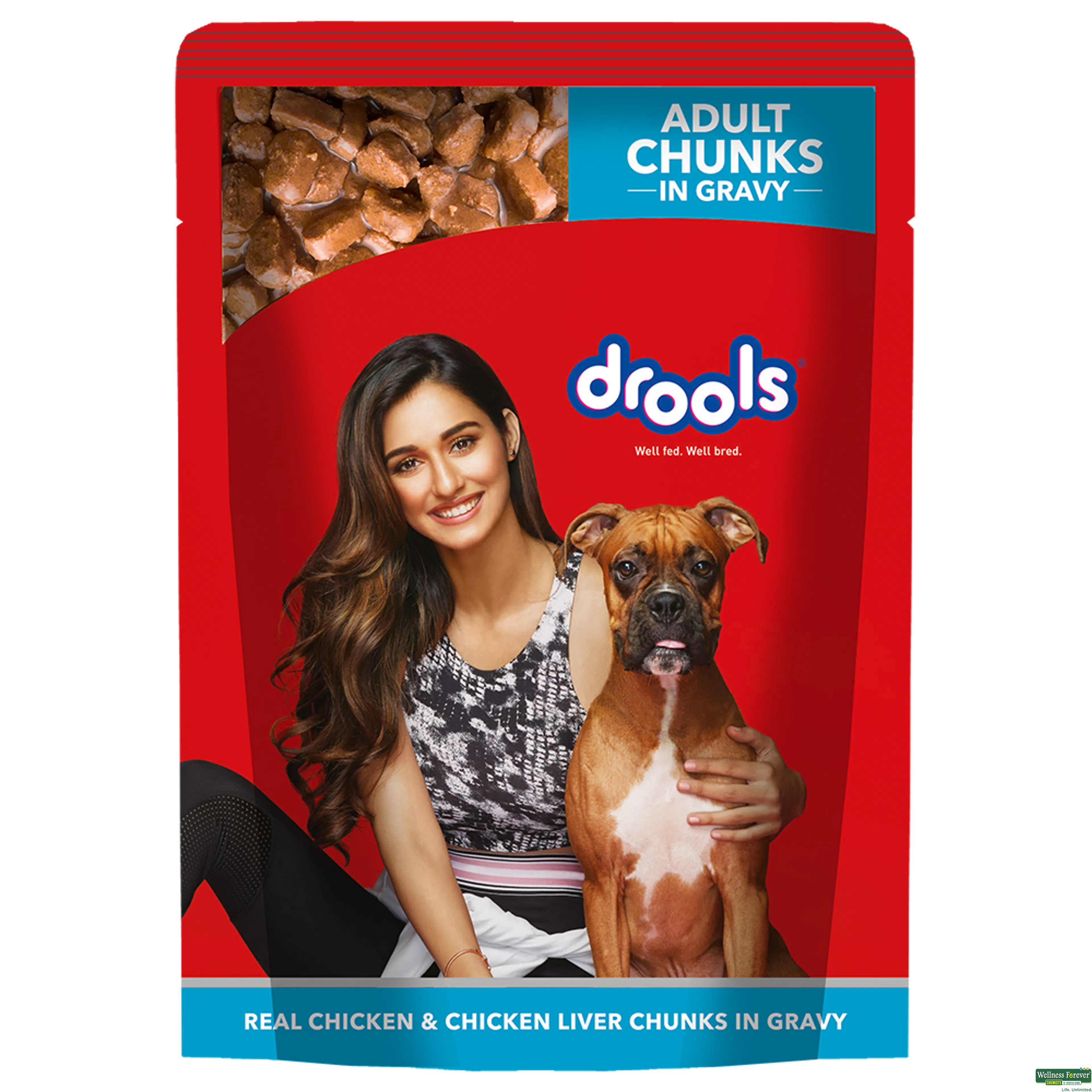 DROOLS DOG FOOD ADULT WET REAL CHICKEN & CHICKEN LIVER CHUNKS IN GRAVY 150GM-image