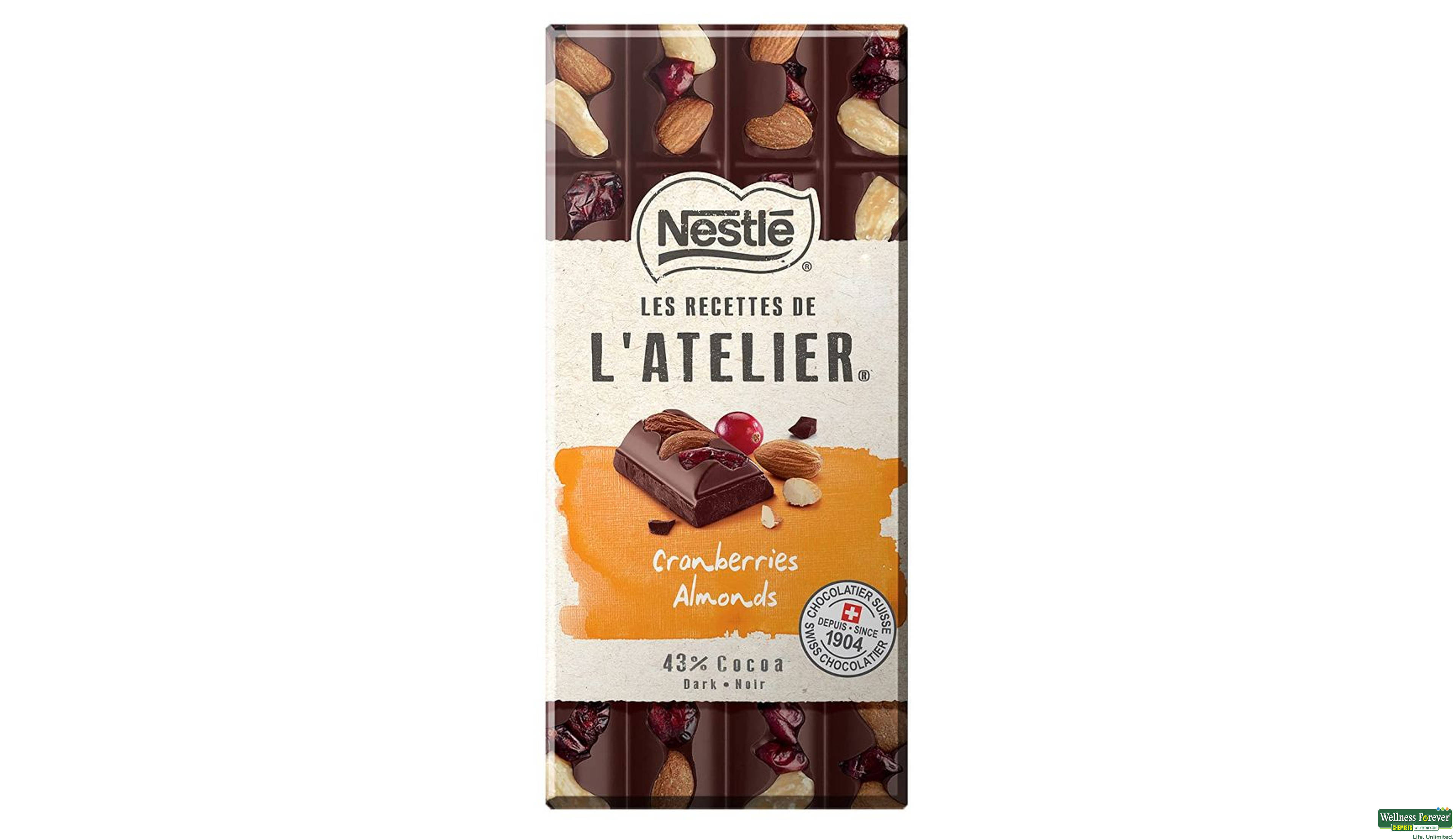 NEST L ATELIER CHOC CRANB ALMOND 100GM- 1, 100GM, null