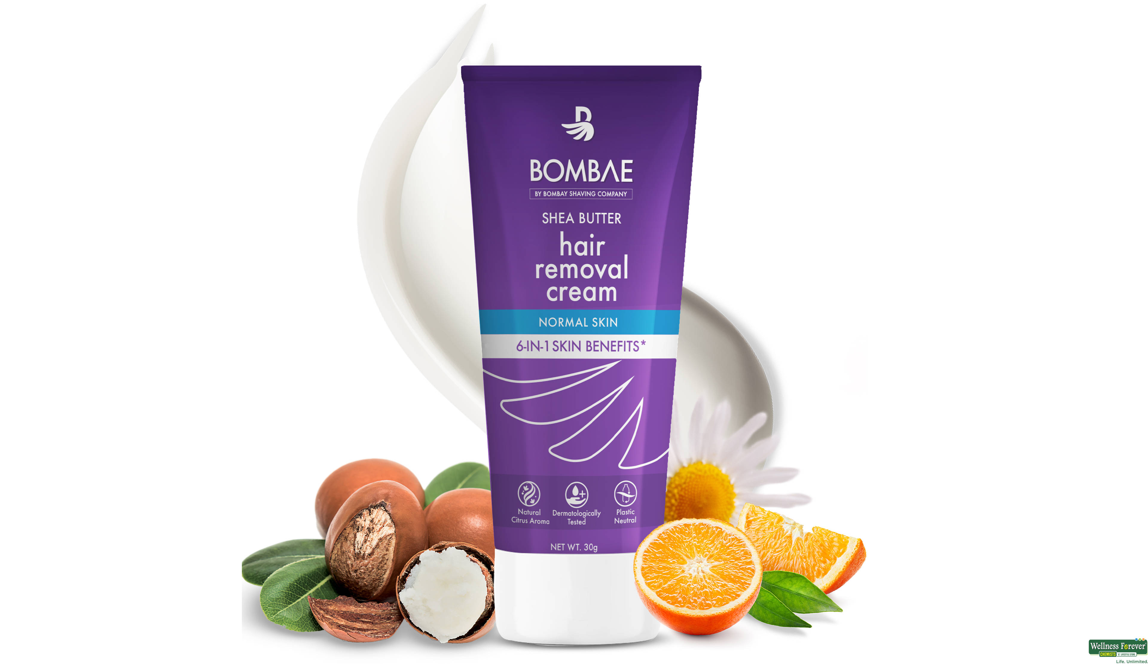 BOMBAY SHVING HAIR REMOVAL CREAM SHEA BUTTER 30GM- 1, 1PC, null