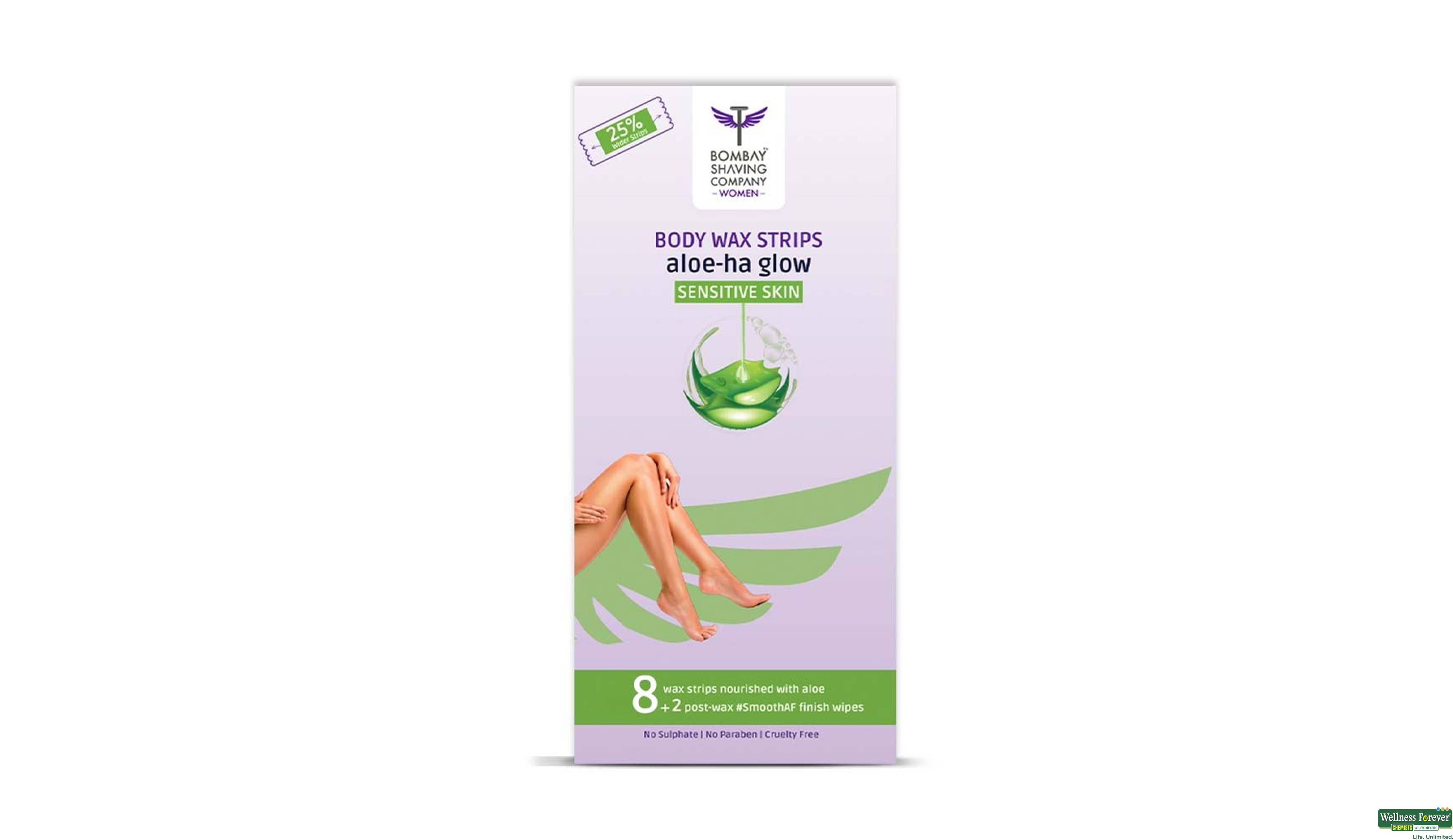 BOMBAY SHVING BODY WAX STRIPS ALOE-HA GLOW SENSITIVE SKIN 8PC- 2, 1PC, null