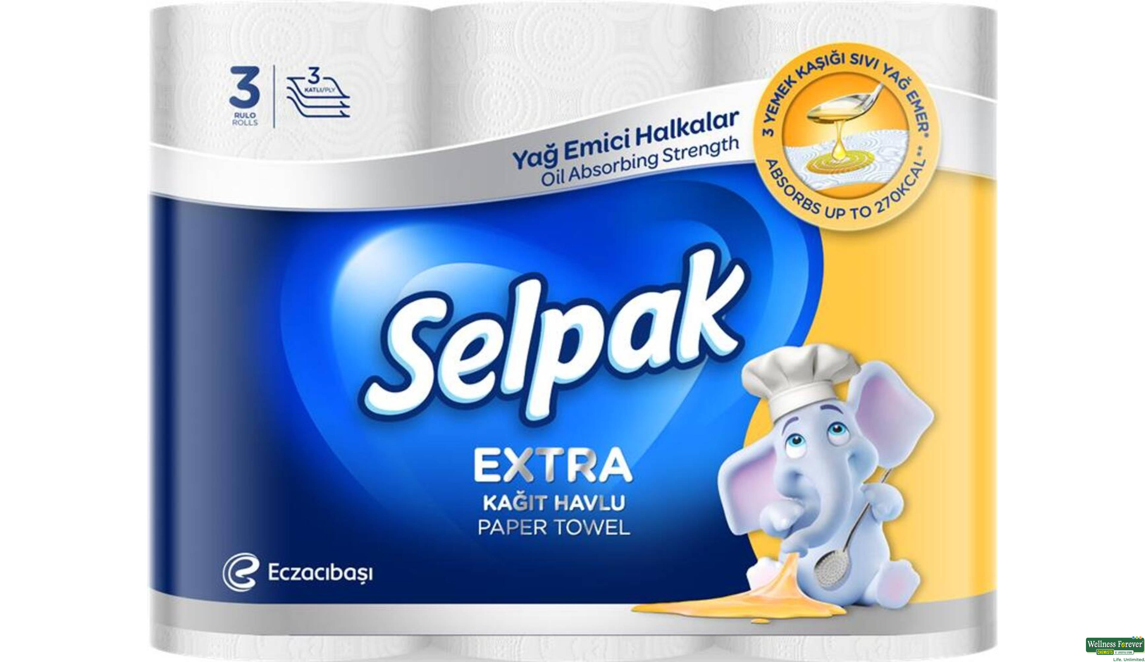 SELPAK PAPER TOWEL CALORIE ABSORBER 3PLY 3PC- 1, 1PC, null