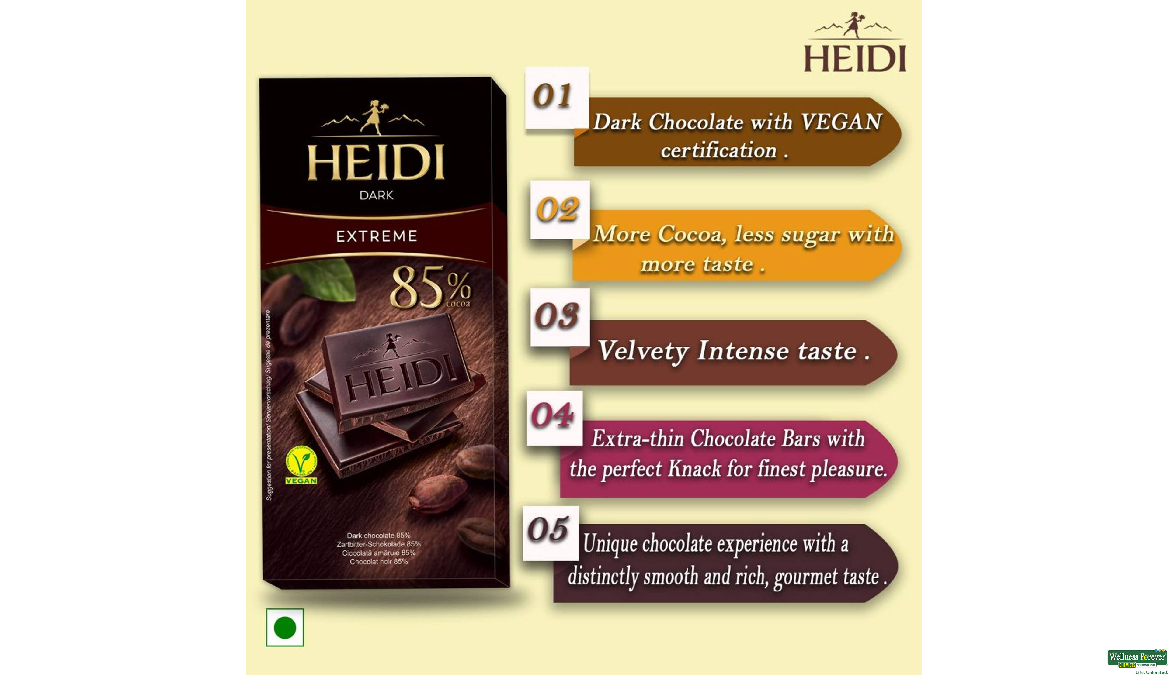 HEIDI CHOC EXTREME 85% 80G- 3, 80GM, 