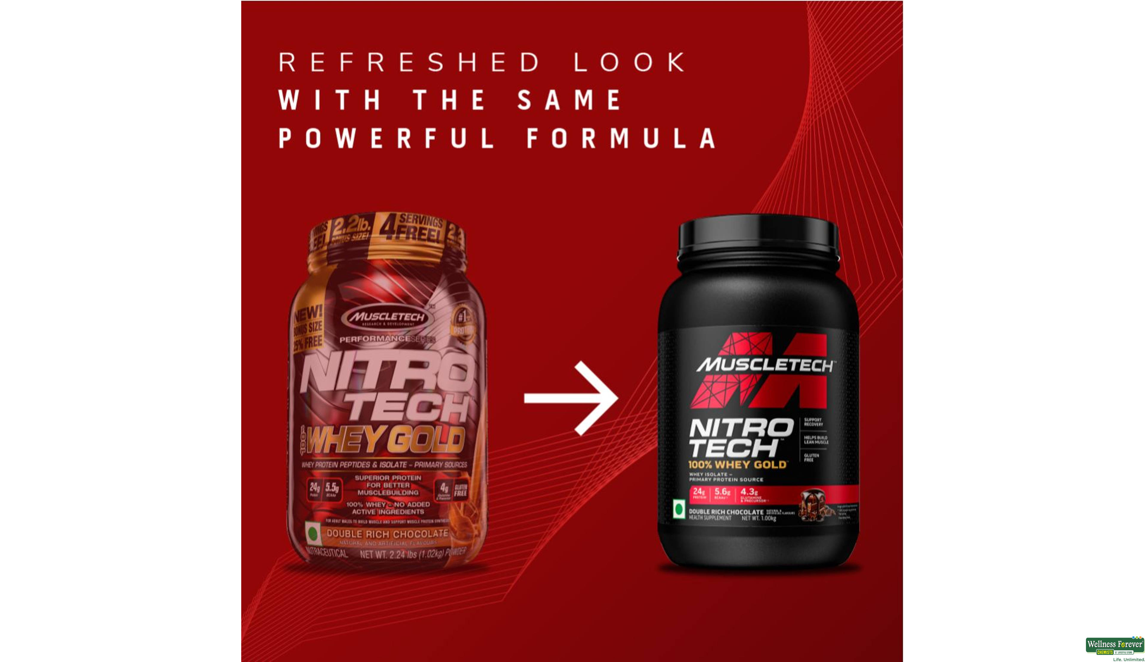 MUSCLETECH NITROTECH WHEY GOLD 100% 1KG- 8, 1KG, 