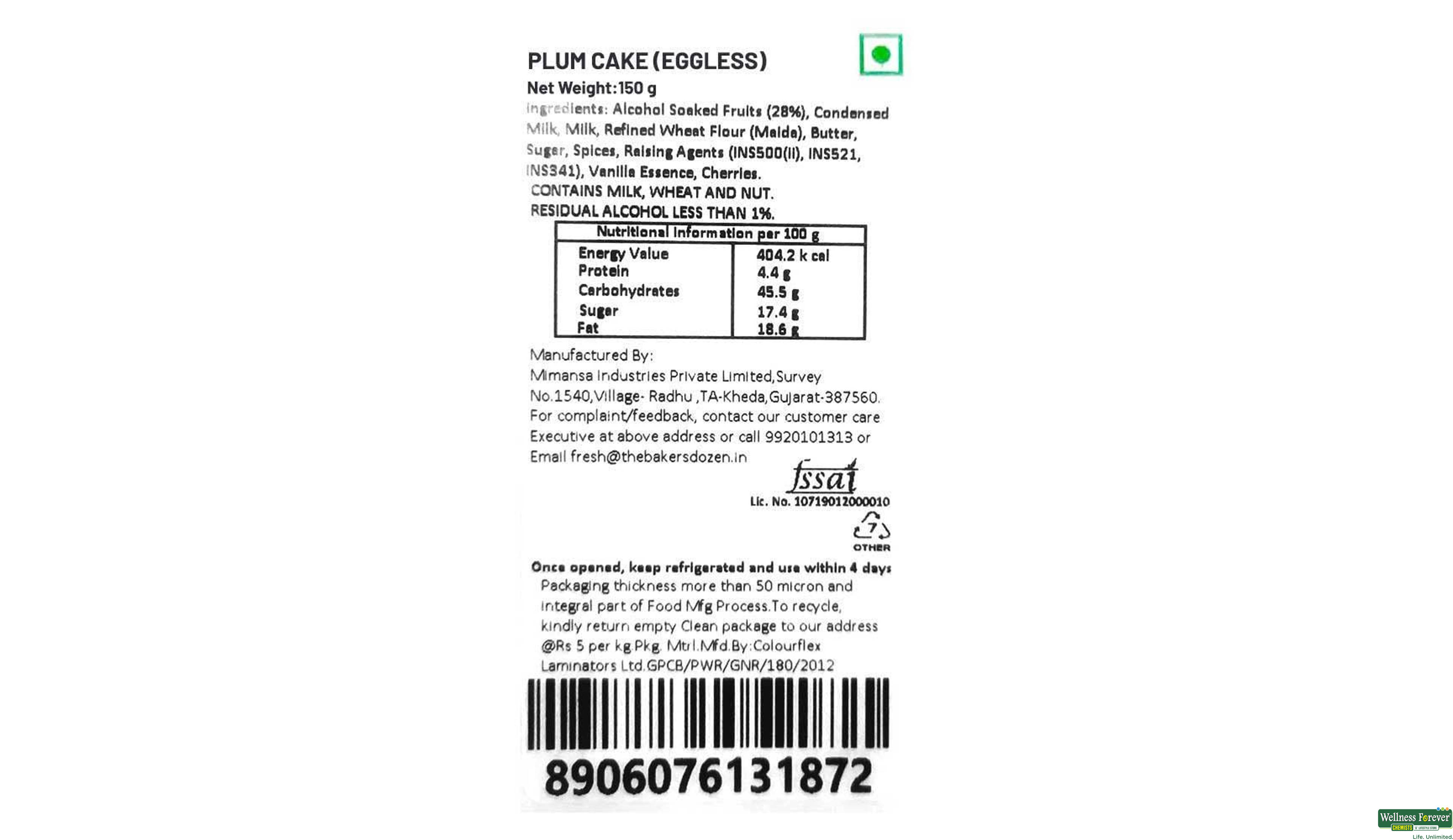 BAKER S DOZEN PLUM EGGLESS CAKE 150GM- 2, 150GM, null