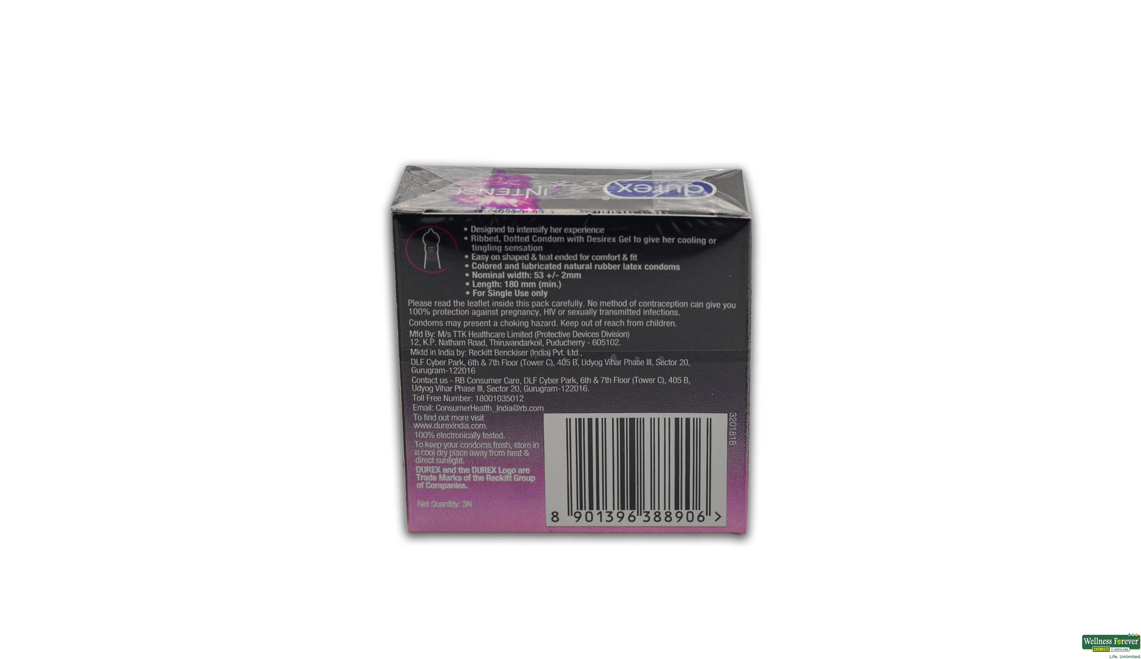 DUREX INTENSE STIMULATING CONDOM WITH DESIREX GEL 3PC- 2, 3PC, null