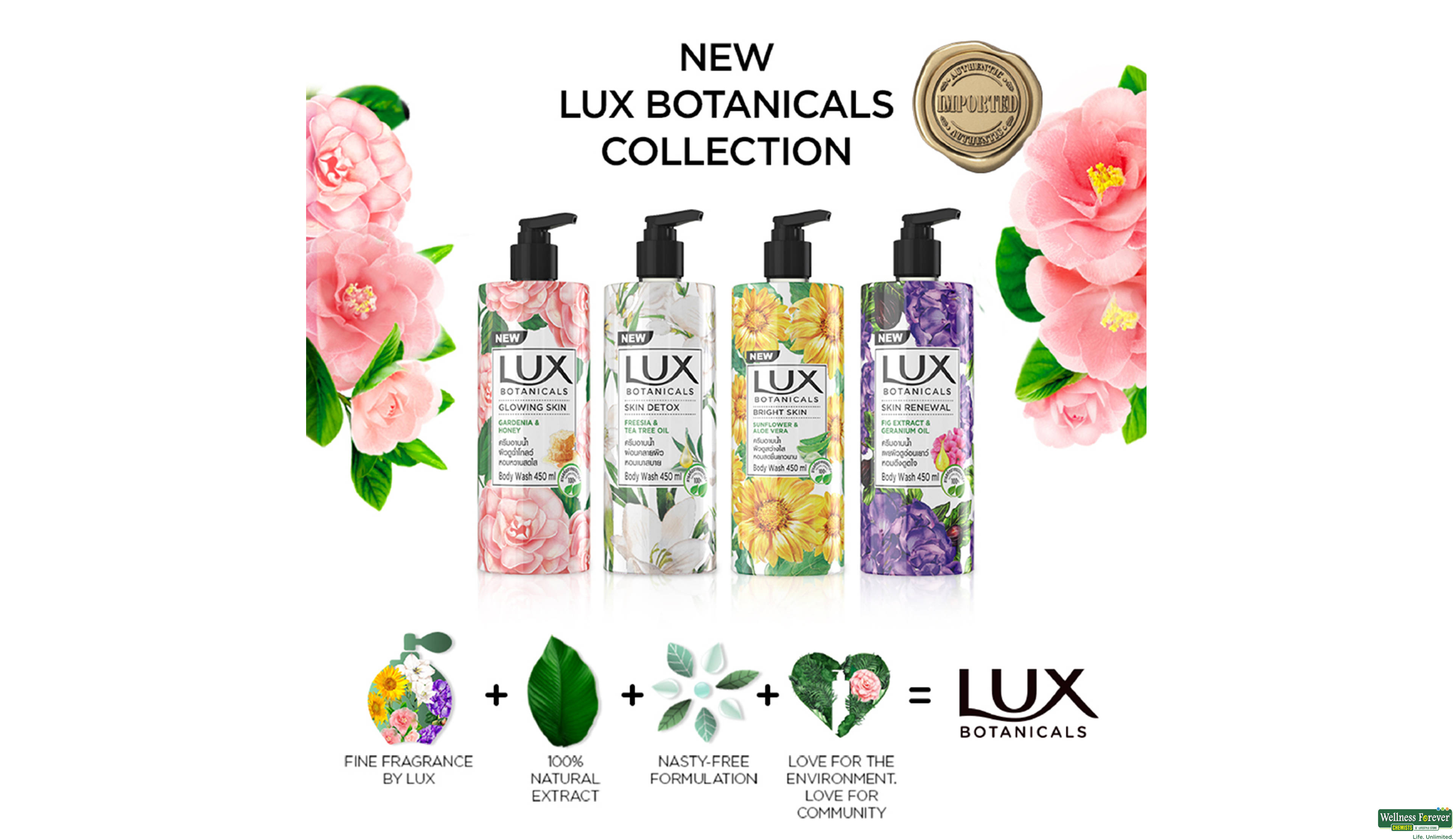 LUX BOTNICALS GARDENIA HONY B/WASH 450ML- 7, 450ML, null