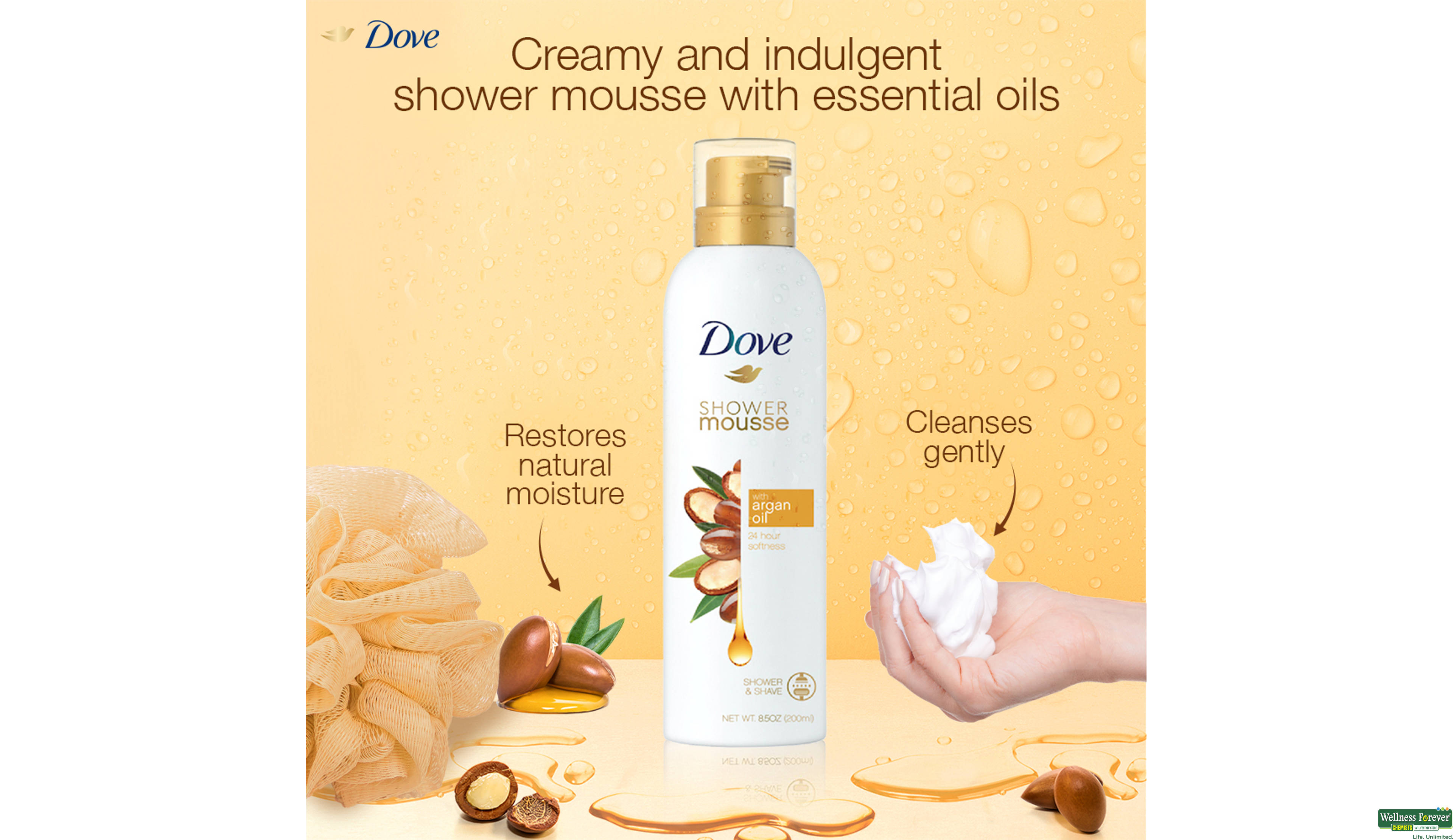 DOVE SHOWER MOUSSE WITH ARGAN OIL 200ML- 4, 200ML, null