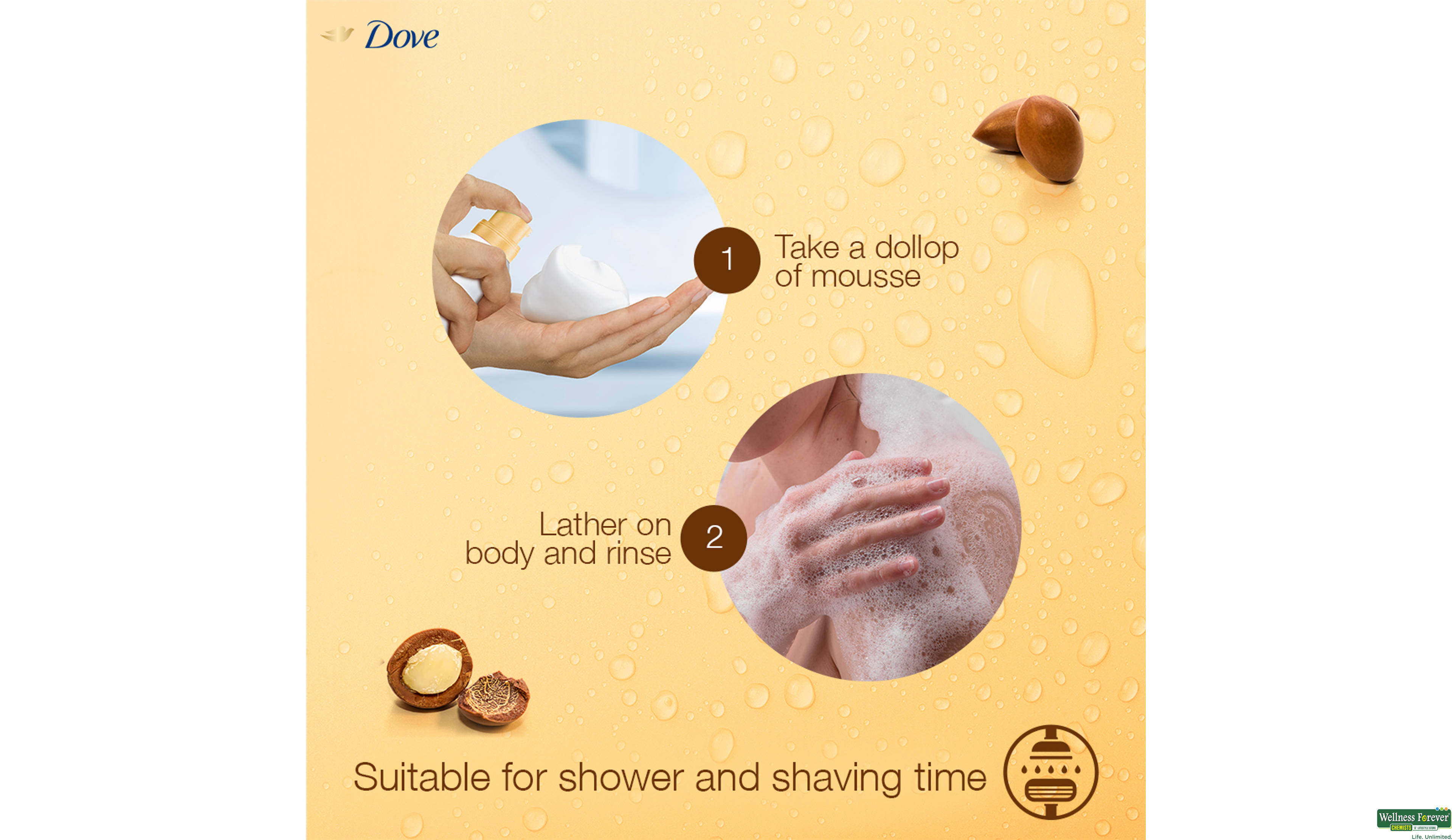 DOVE SHOWER MOUSSE WITH ARGAN OIL 200ML- 6, 200ML, null