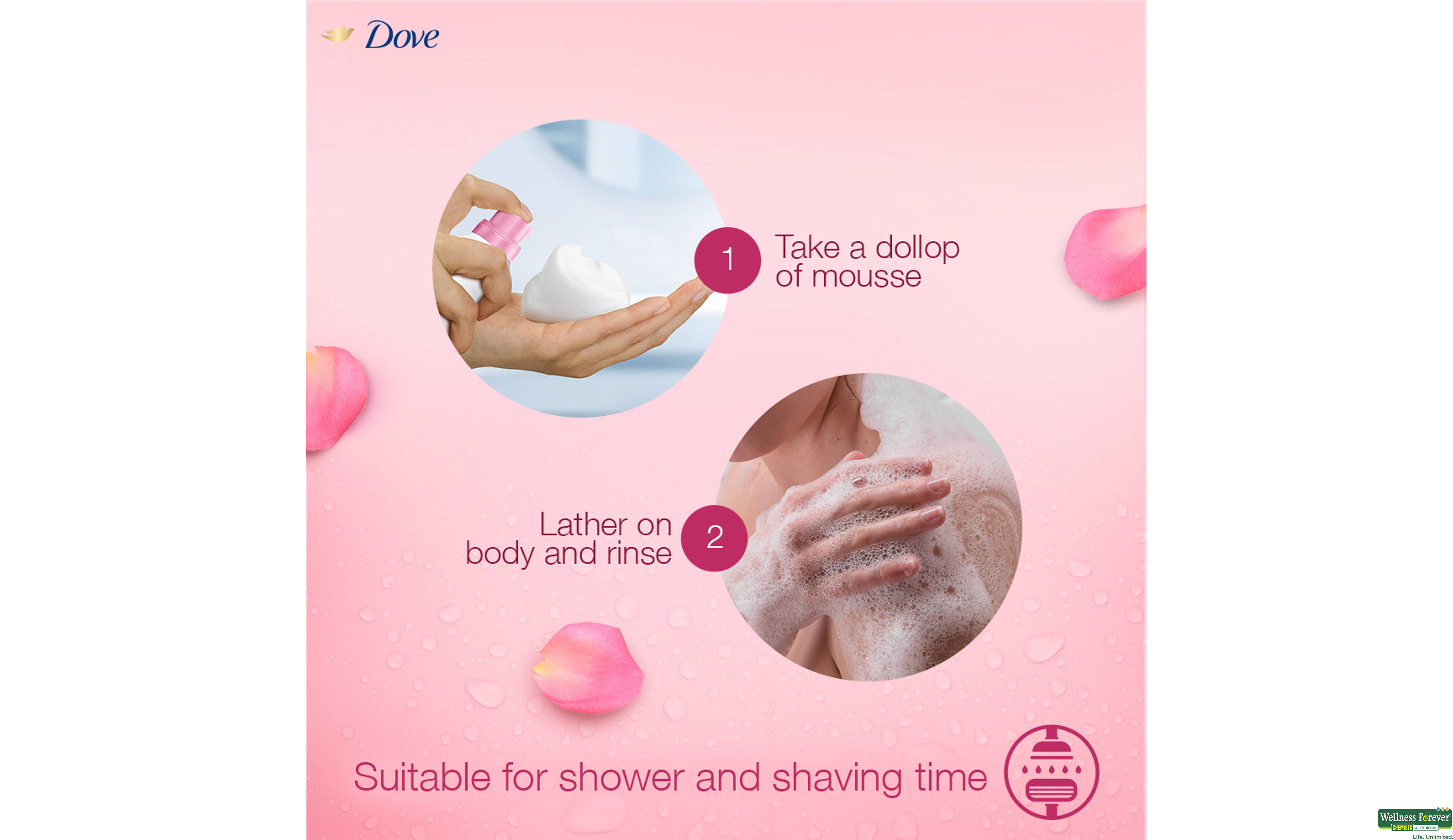 DOVE SHOWER MOUSSE WITH ROSE OIL 200ML- 6, 200ML, null