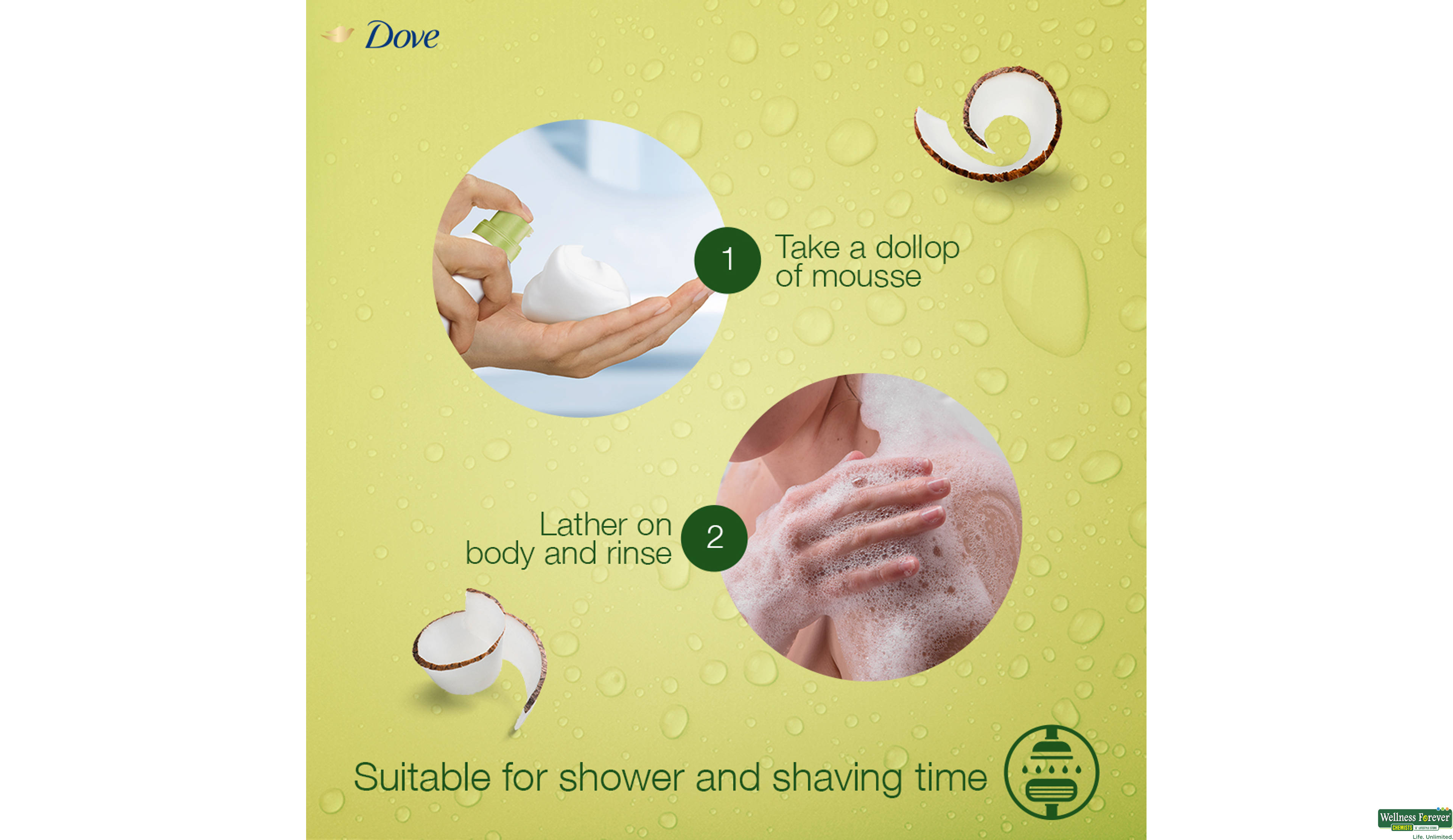 DOVE SHOWER MOUSSE WITH COCONUT OIL 2000- 6, 200ML, null