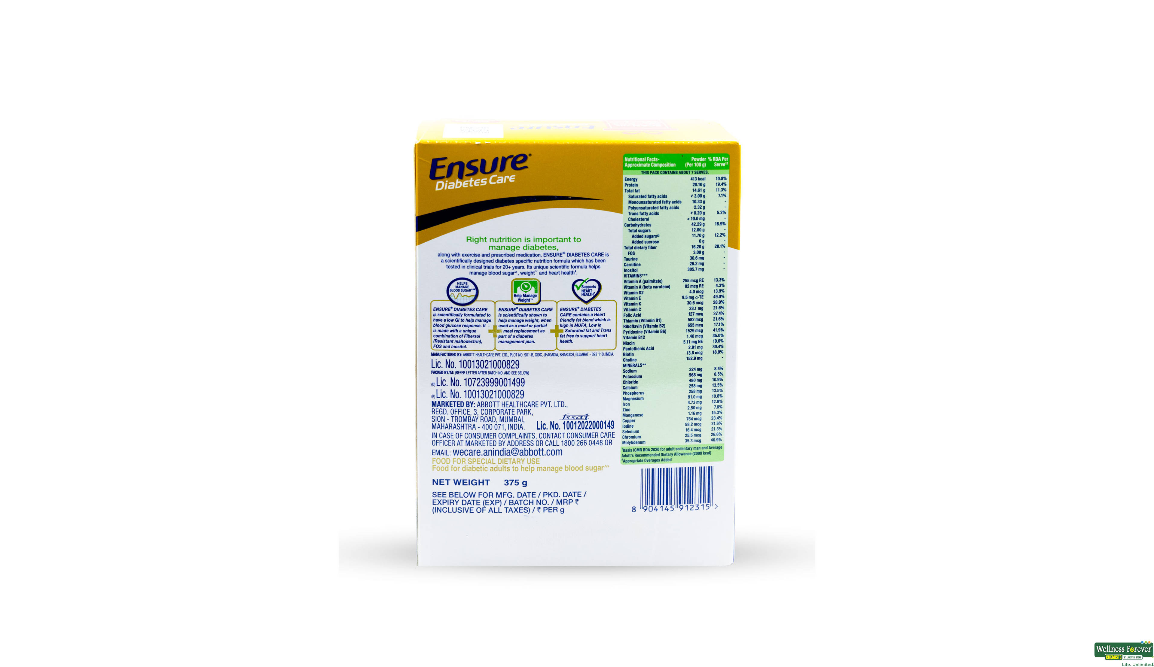 ENSURE DIAB CARE CHOC REFIL 375GM- 2, 375GM, 