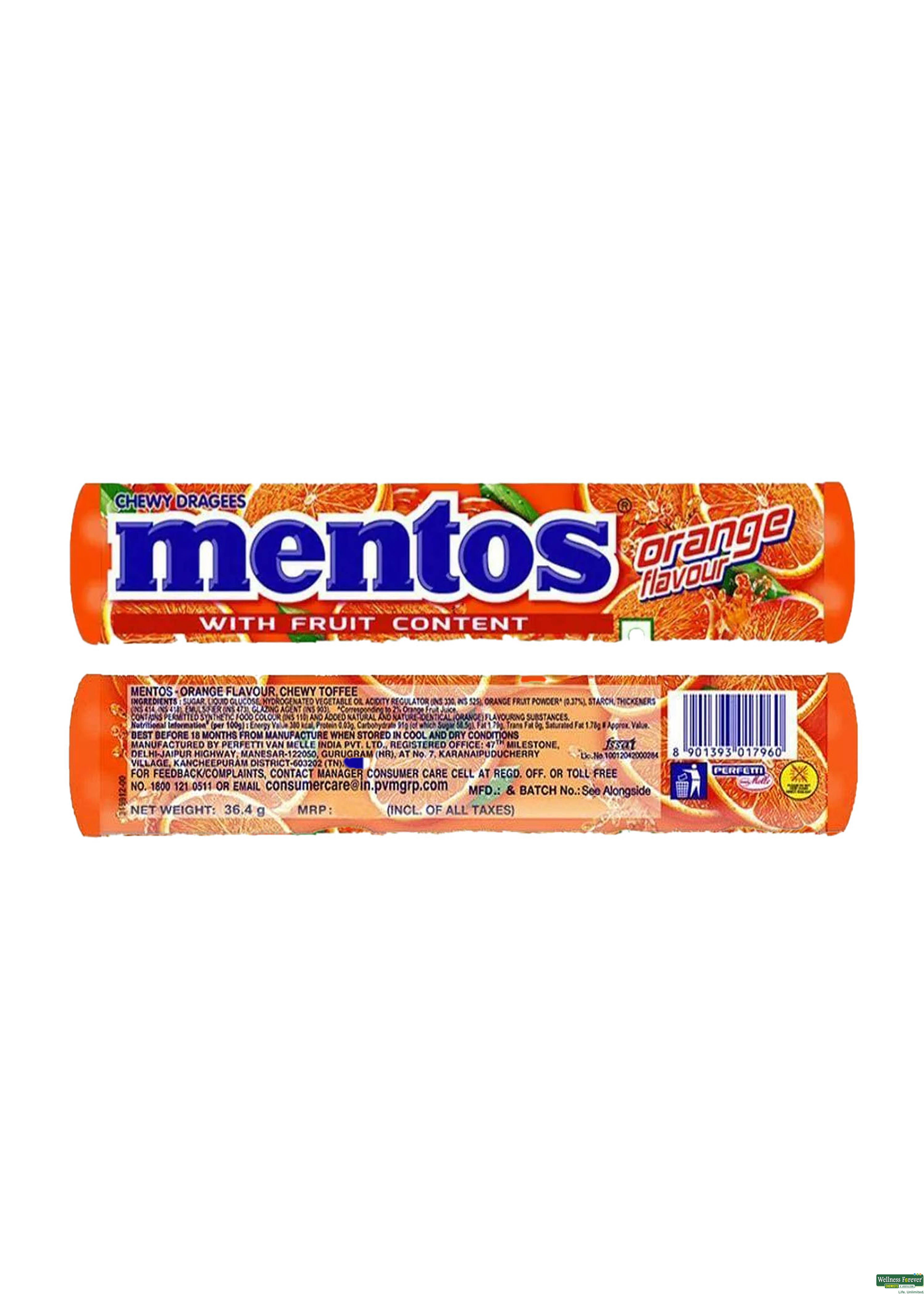 Mentos Chewy Candy Stick, Orange Flavour, 36.4 g-image