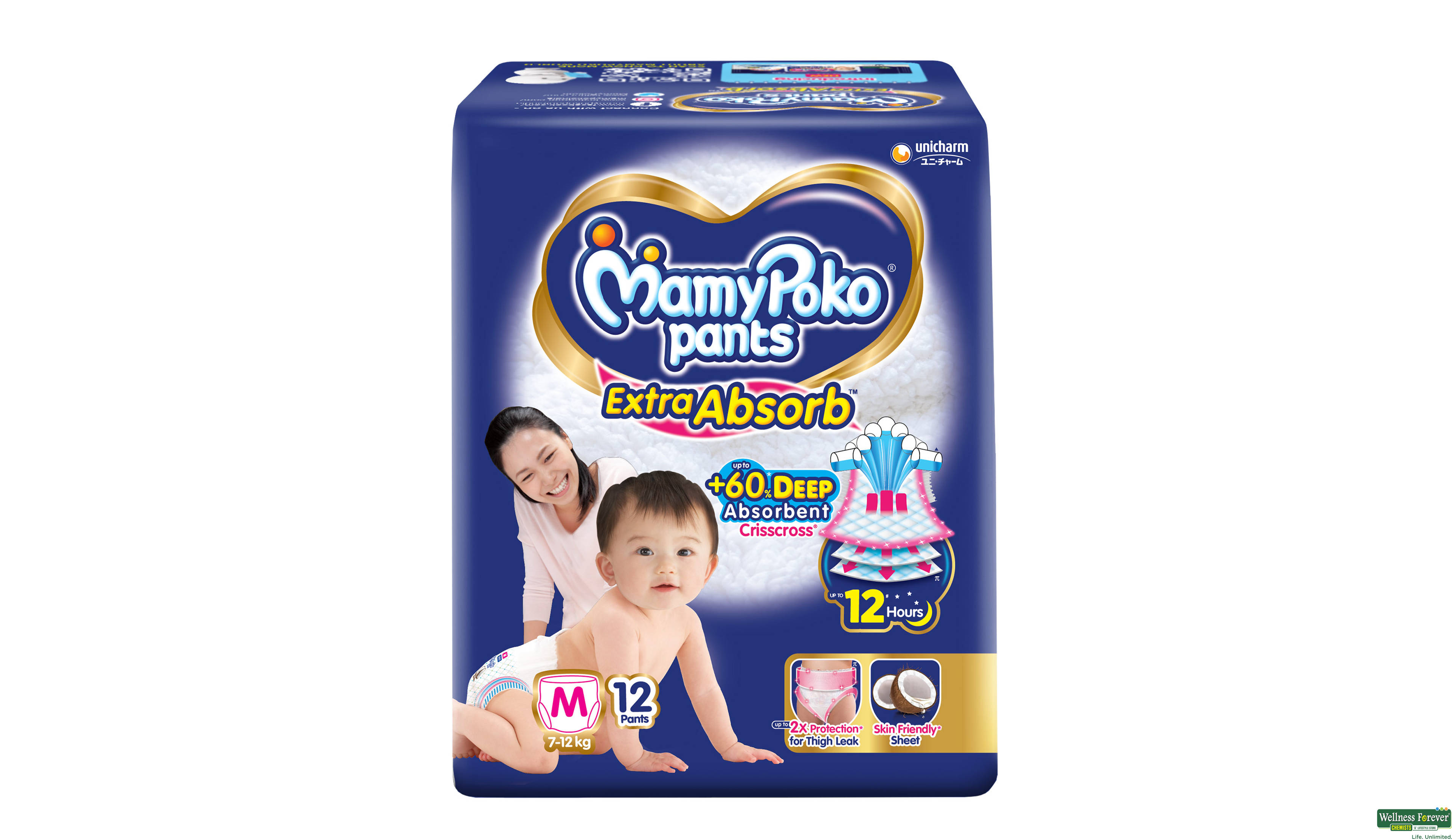 MAMY POKO DIAP PANTS M 12PC- 1, 12PC, 