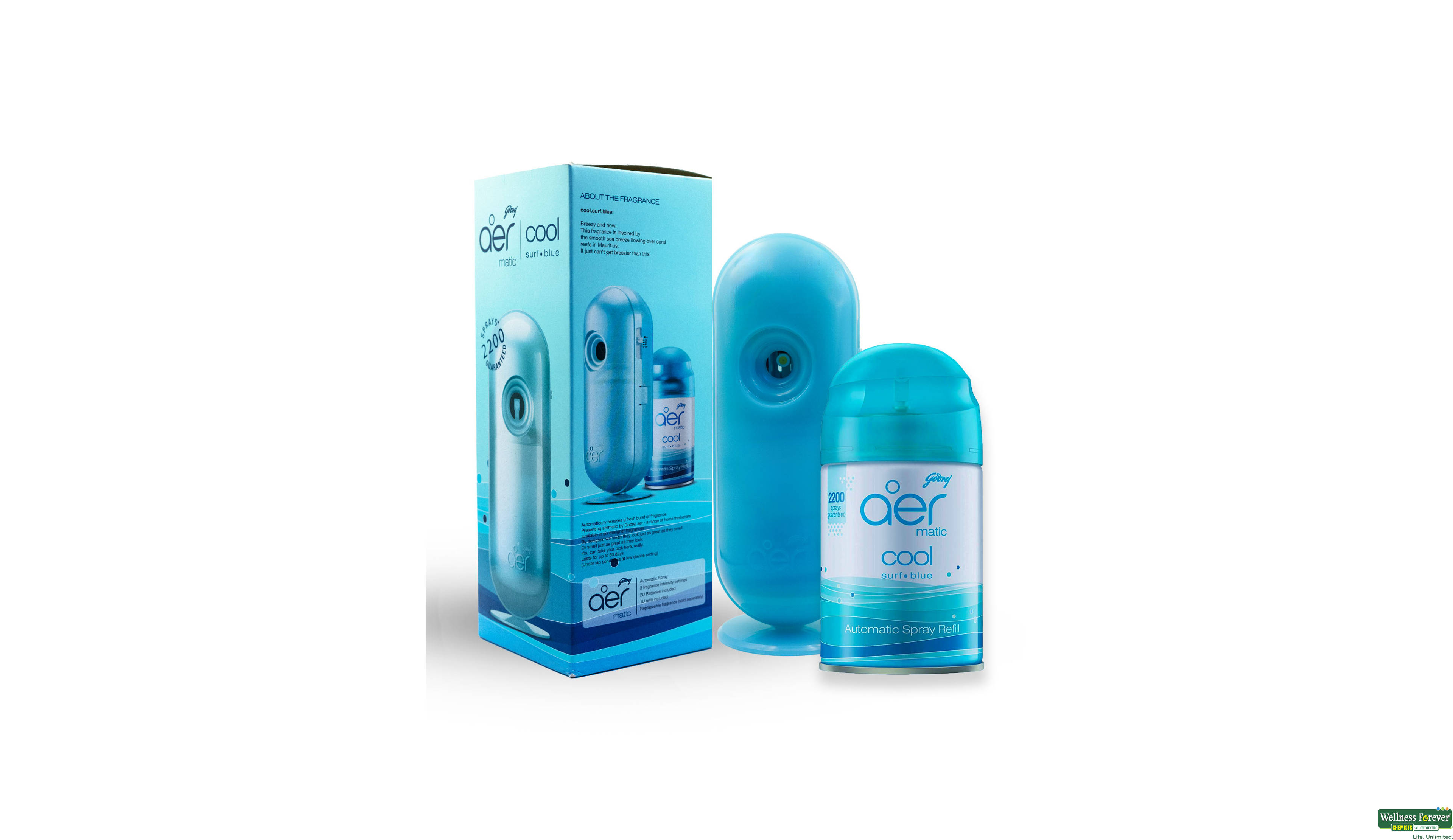 GOD AER MATIC BLUE MACHINE+REFIL 225ML- 5, 225ML, 