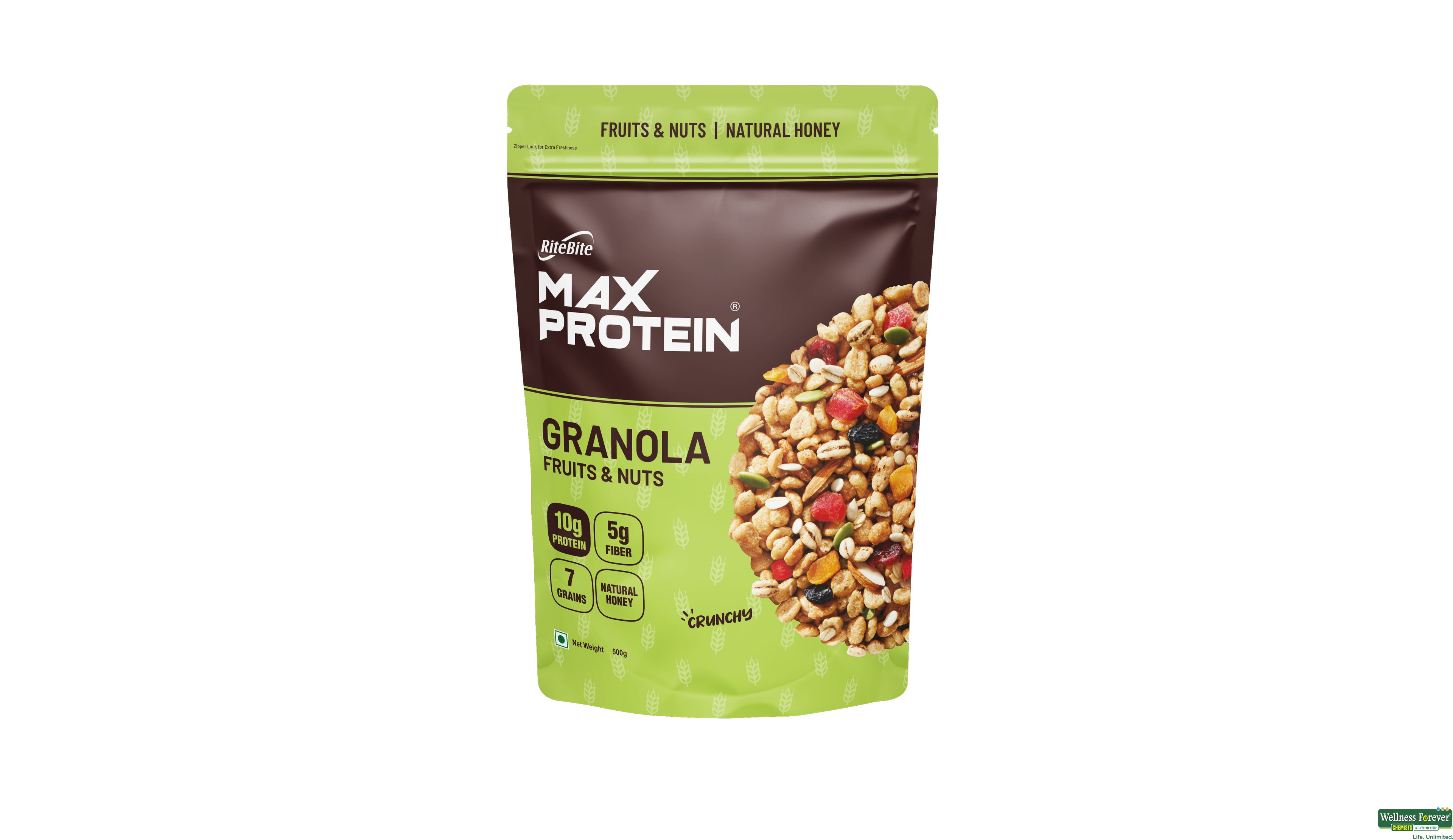 RB MAX PROTEIN GRANOLA FRUITS & NUTS 500GMS- 1, 500GM, 