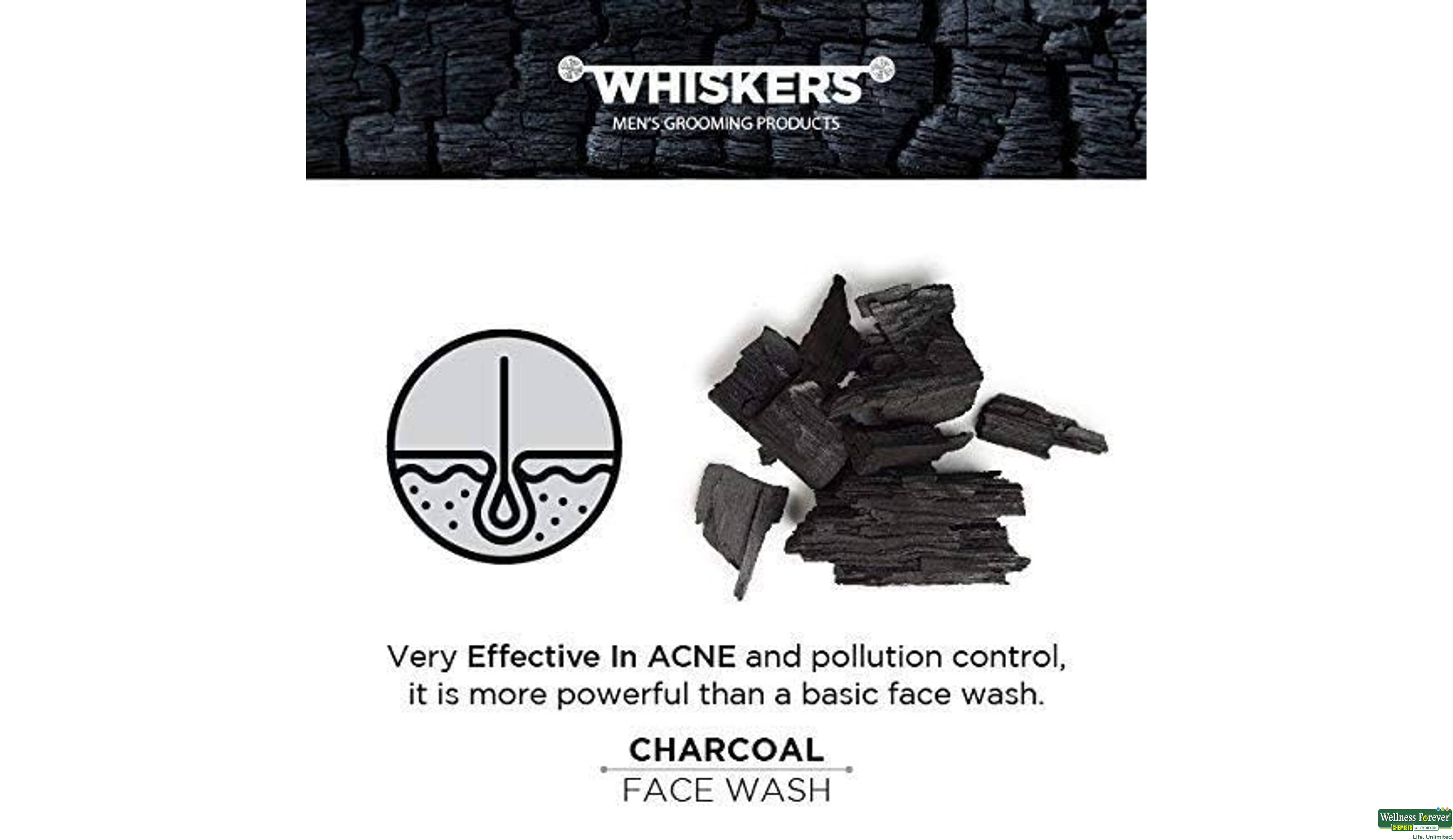 WHISKERS F/WASH MEN CHARCOAL 100ML- 2, 100ML, 