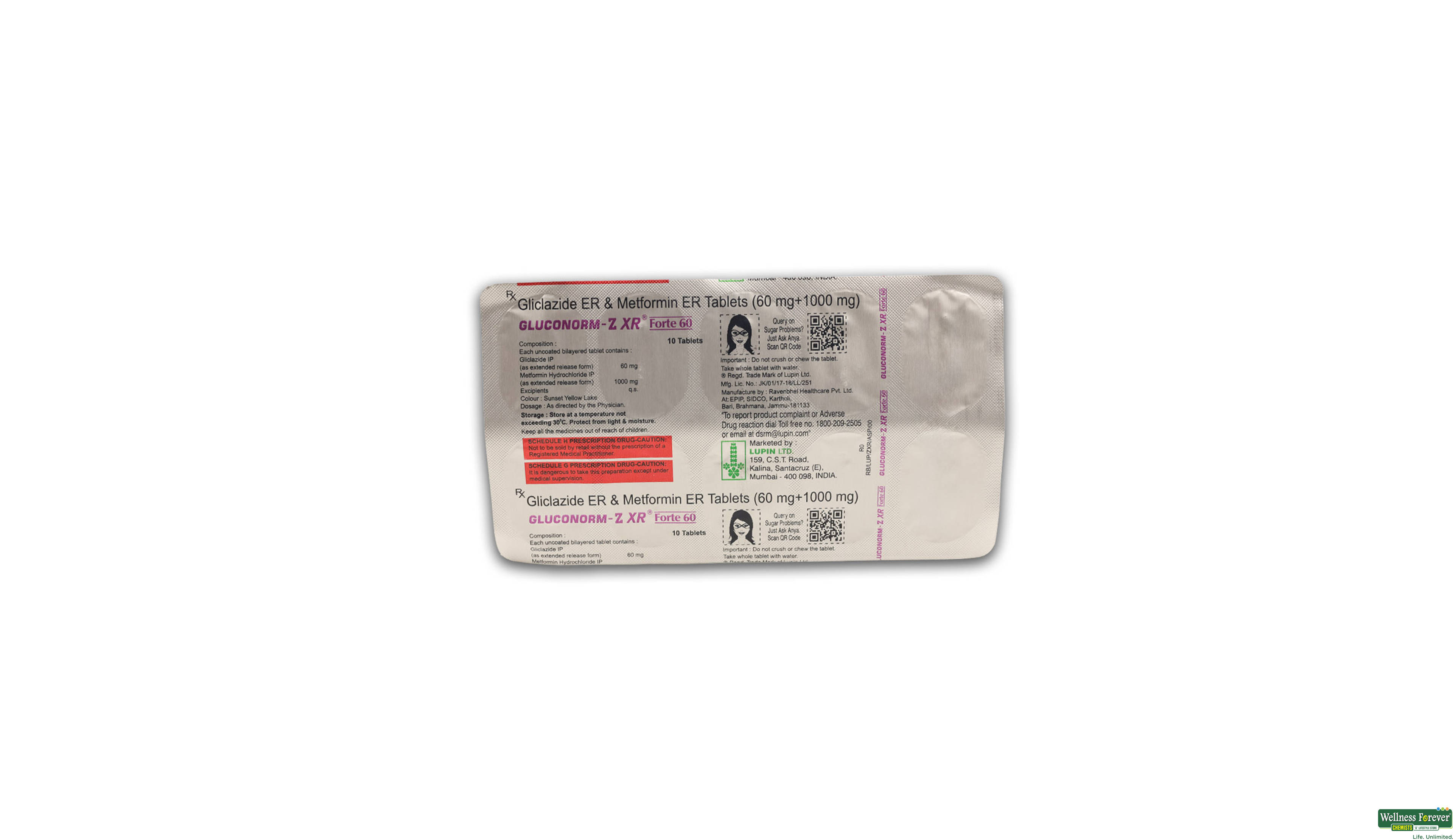 GLUCONORM Z XR FORTE 60MG 10TAB- 2, 10TAB, 