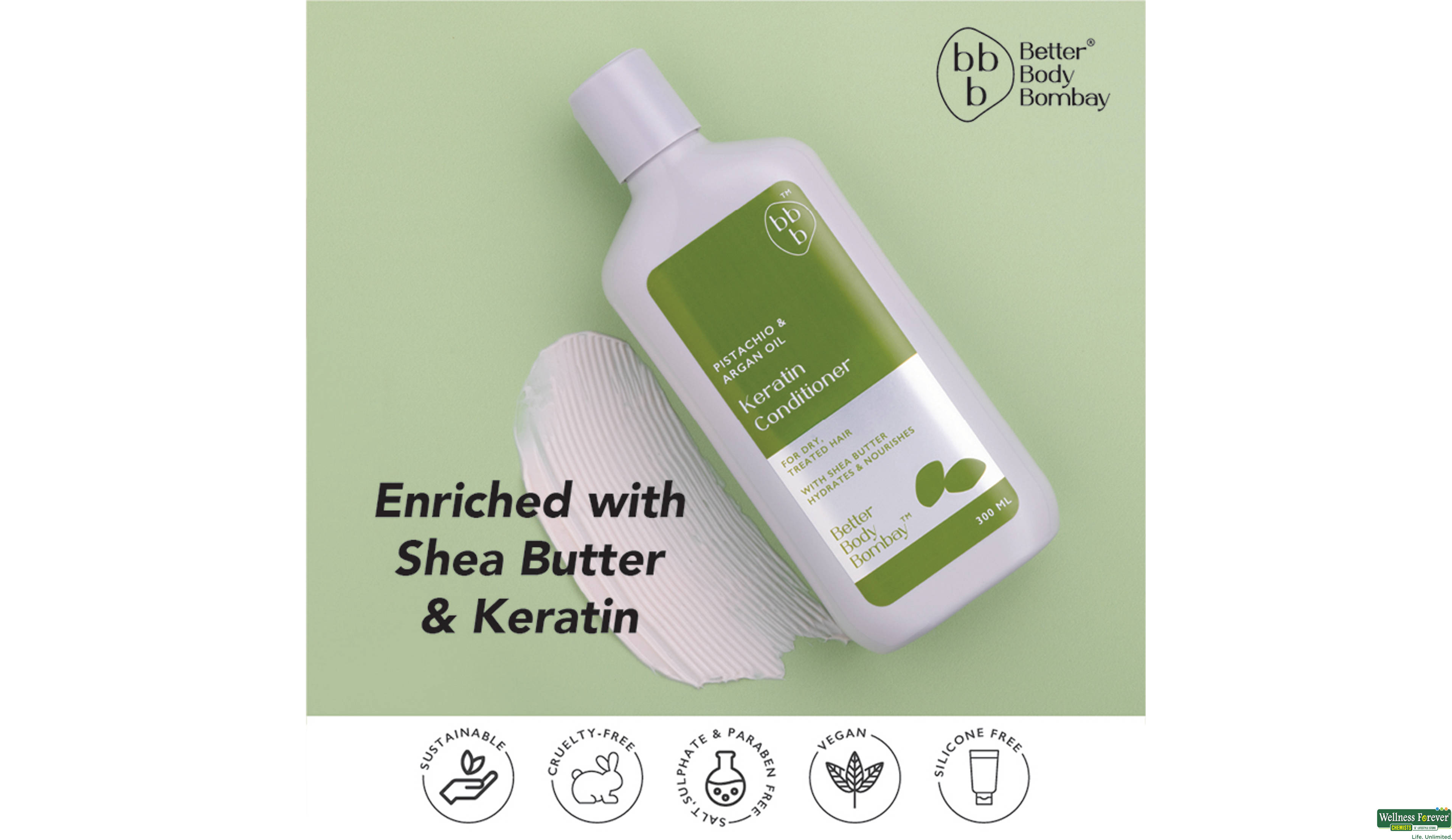 BBB COND PISTACHIO & ARGAN OIL KERATIN 300ML- 3, 300ML, 