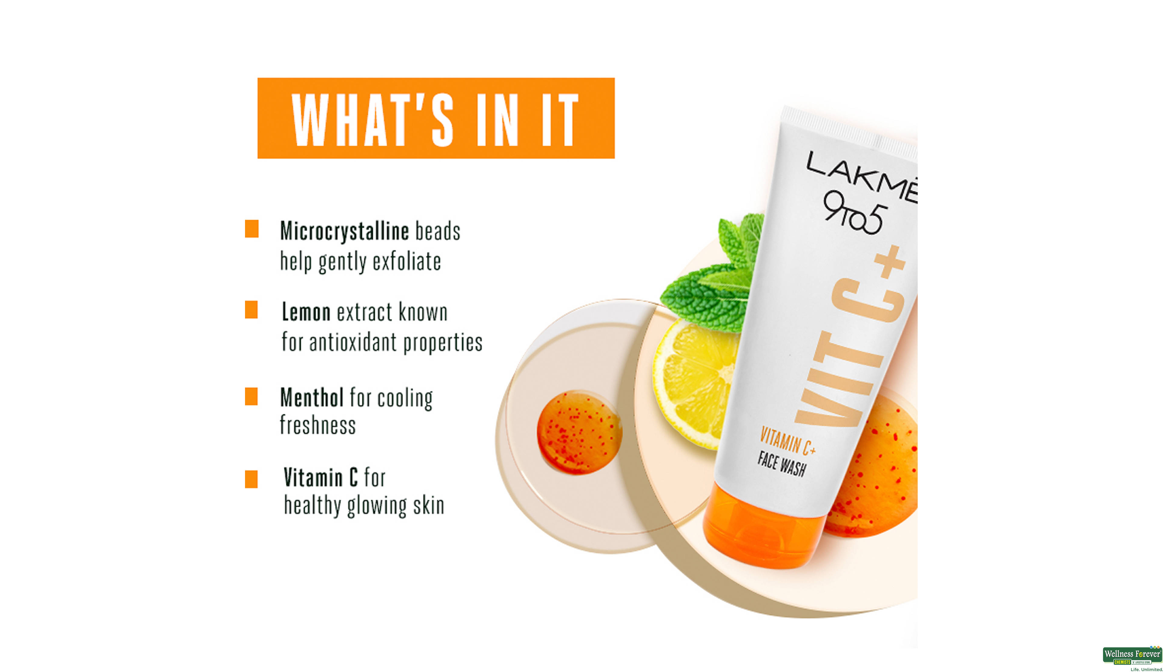 LAKME 9TO5 VITAMIN C F/WASH 100GM- 4, 100GM, 