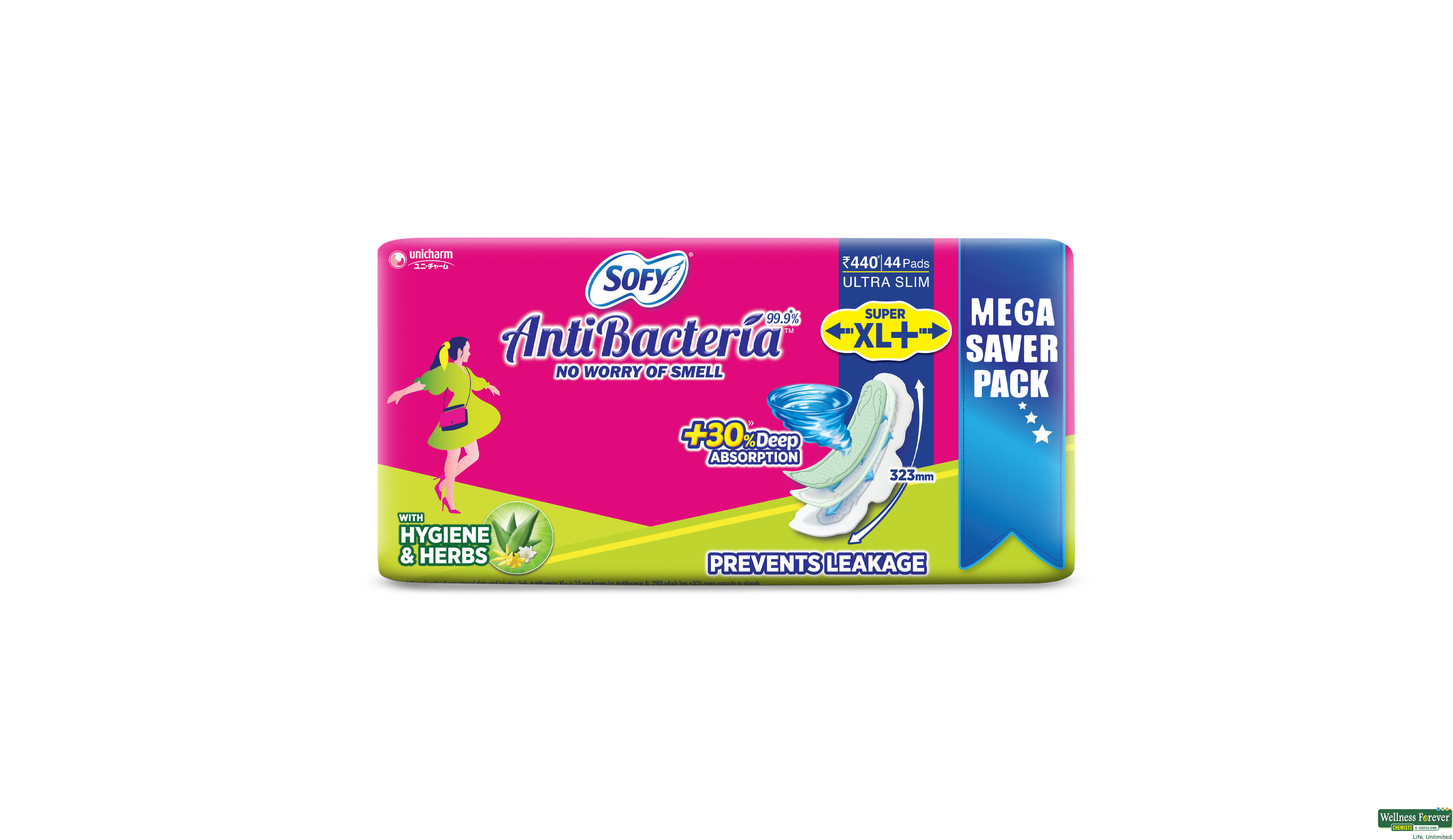 SOFY SA/PAD ANTIBACTERIA SUPERXL+ 44 PAD- 1, 44PC, 
