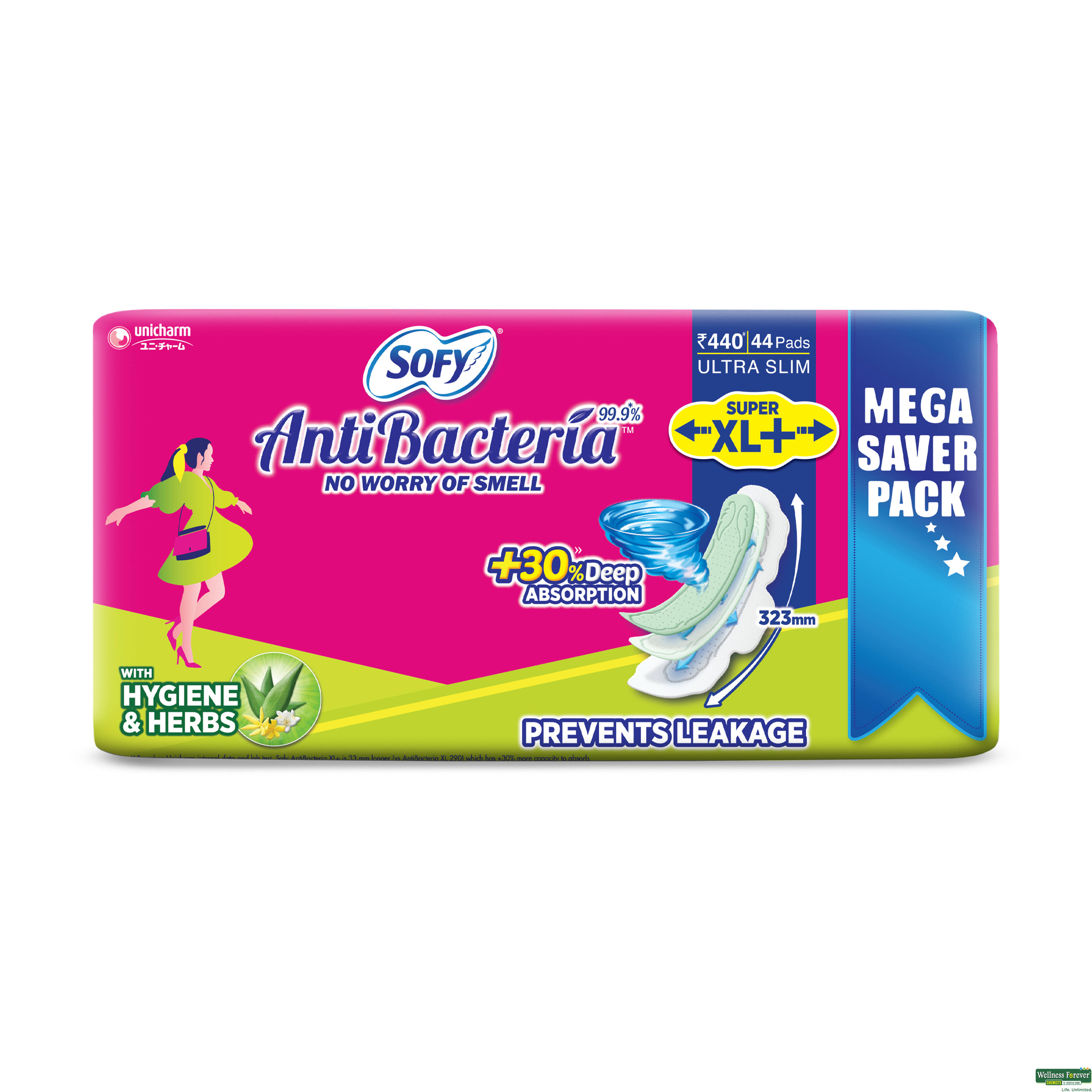 Sofy Sanitary Pad Antibacteria Super Xl+, 44 Pieces-image