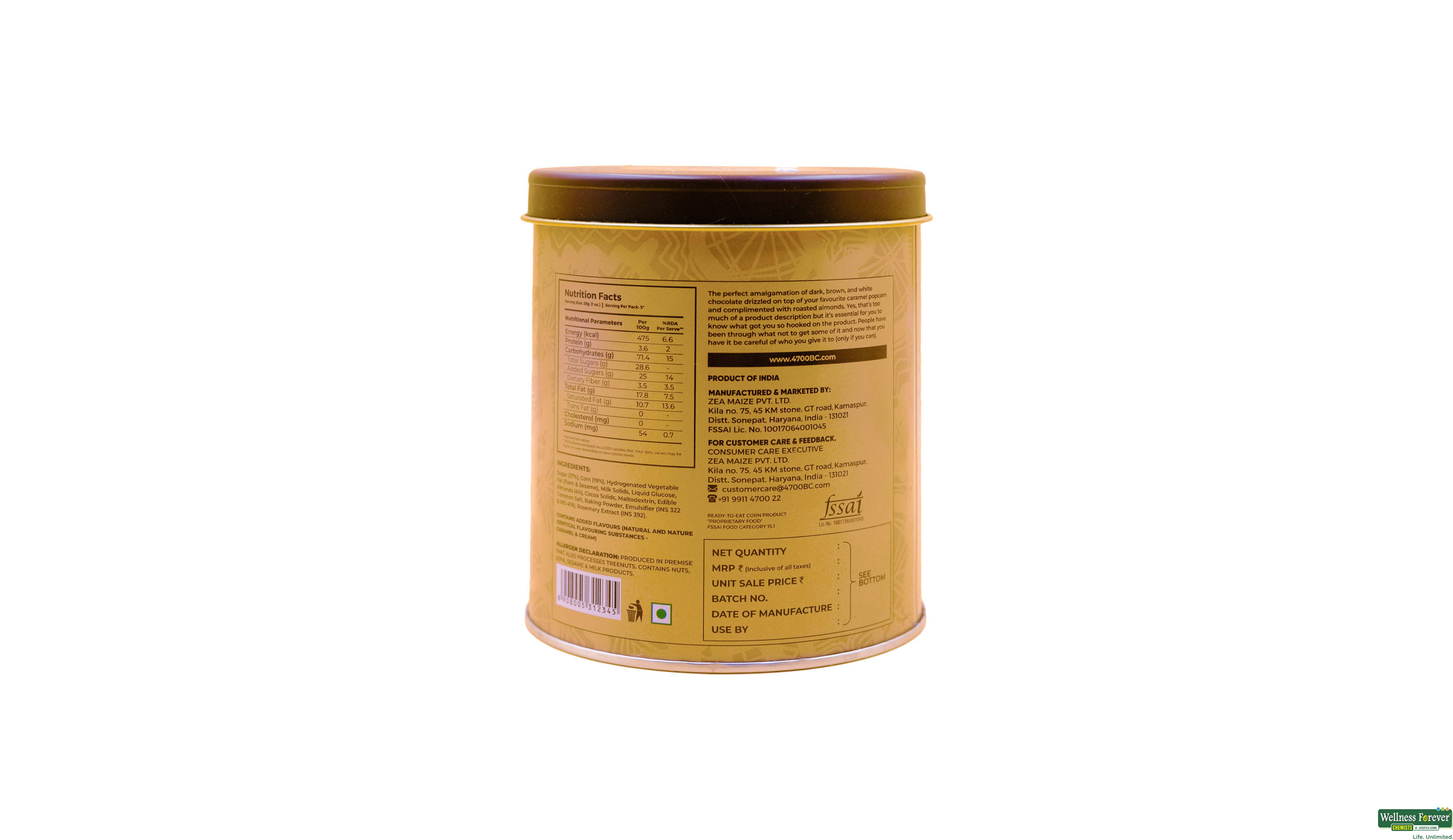 4700BC CHOCOLATE POPCORN TIN 150GM- 2, 150GM, 