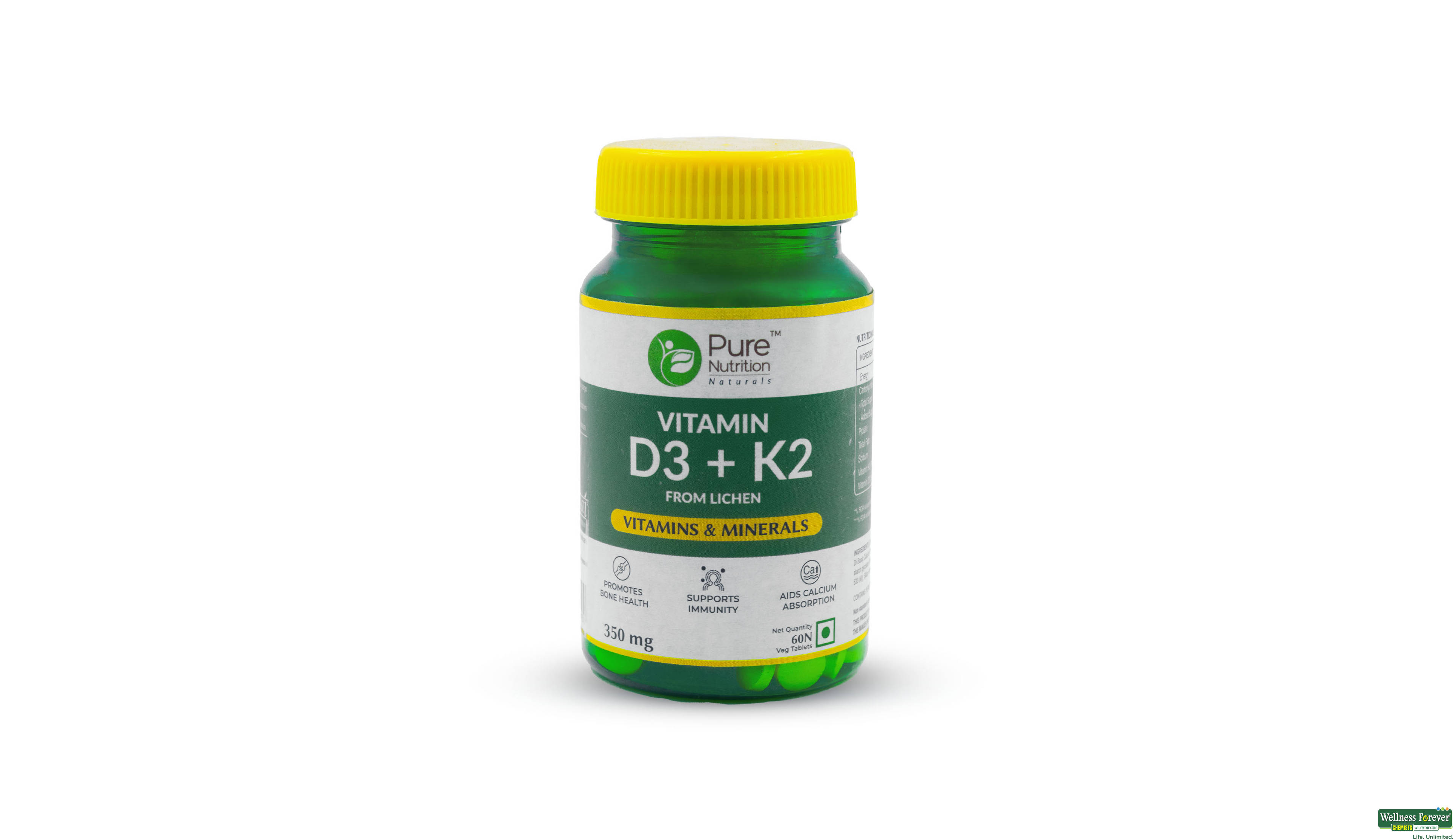 PURE NUTRITION VITAMIN D3+K2 60TAB- 1, 60TAB, 