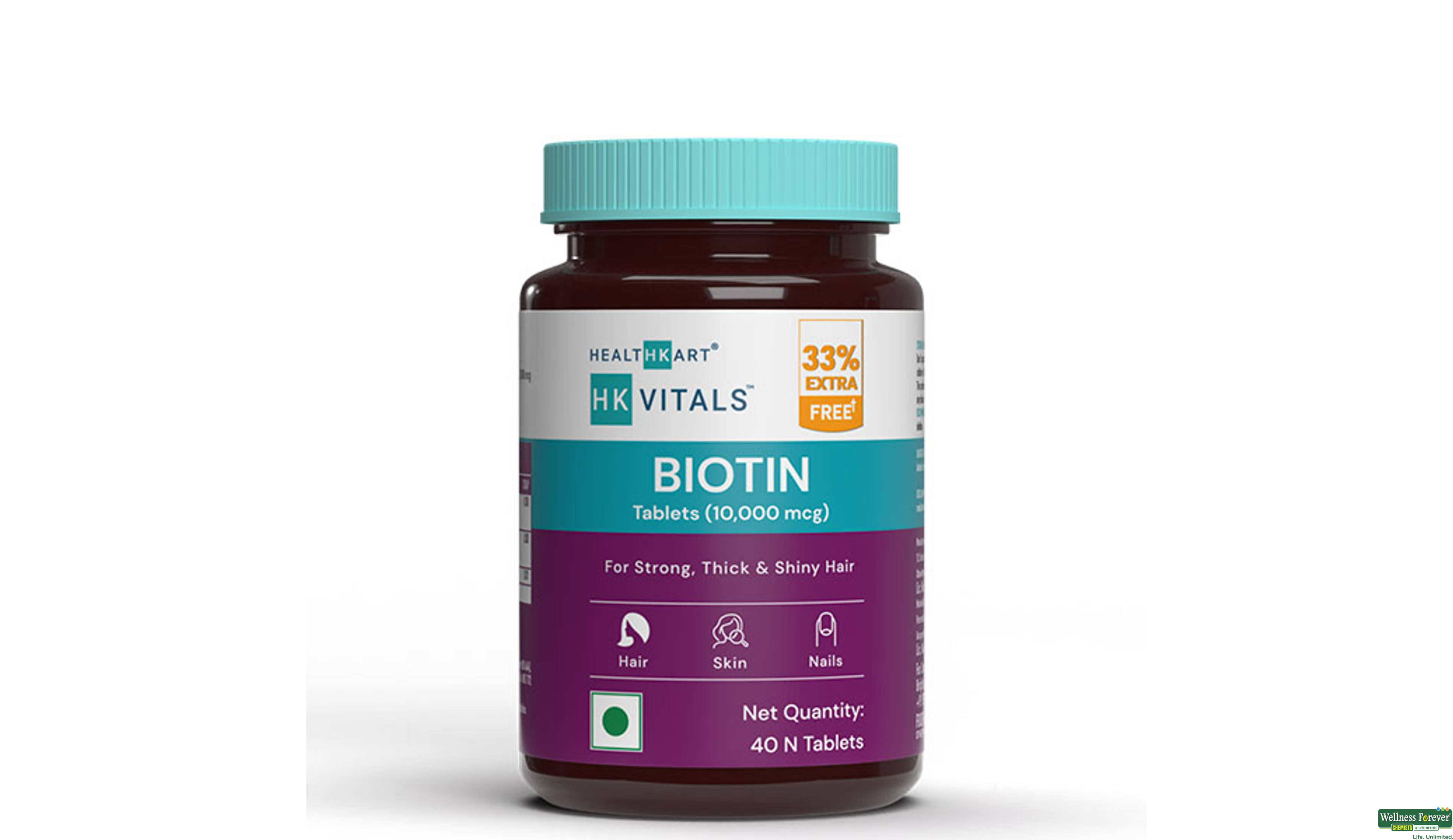 HEALTHKART BIOTIN 10000MCG 40TAB- 1, 40TAB, 