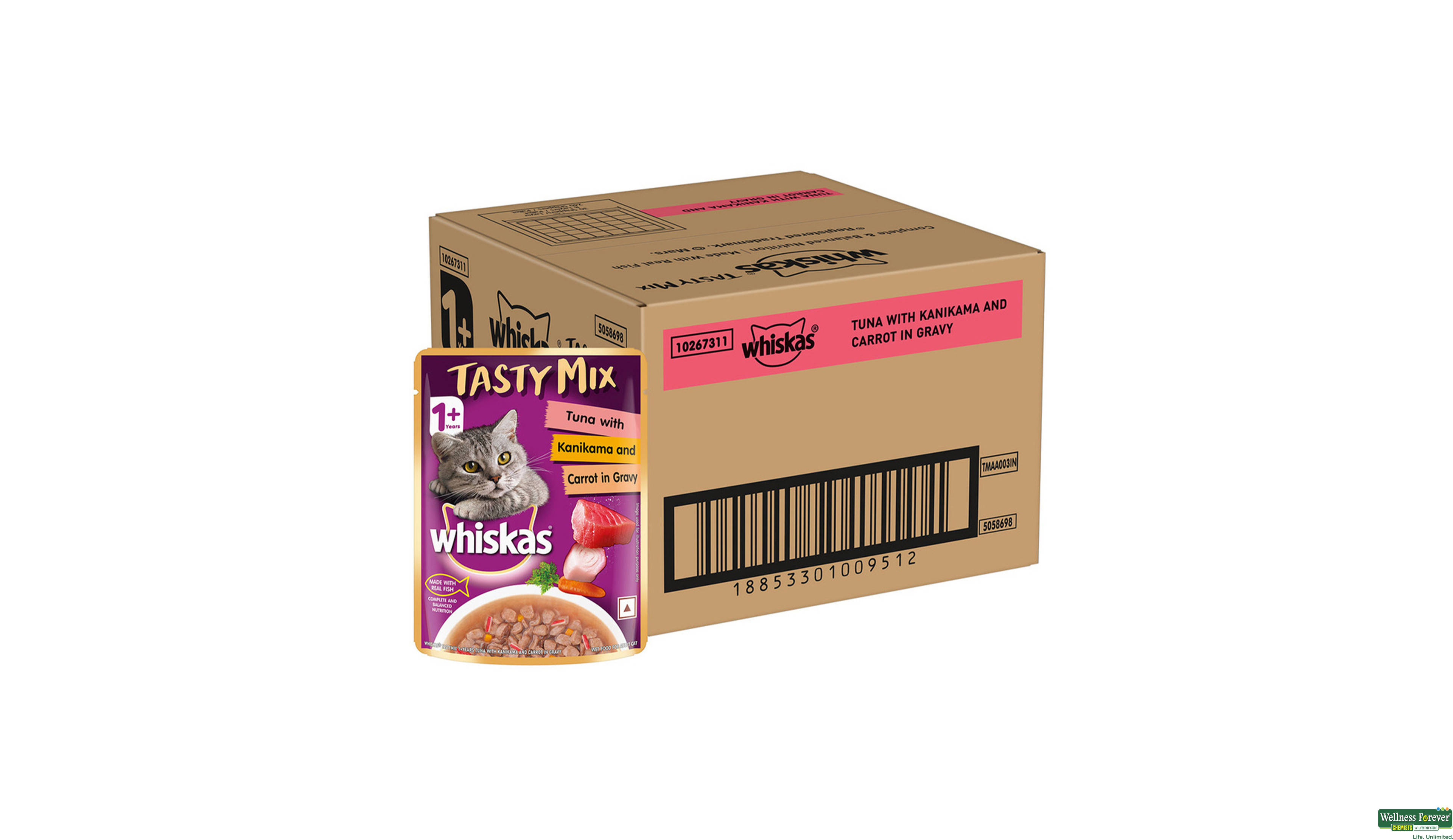 WHISKAS TASTY MIX TUNA KANIKAMA CARROT/GRAVY 70GM- 1, 70GM, 