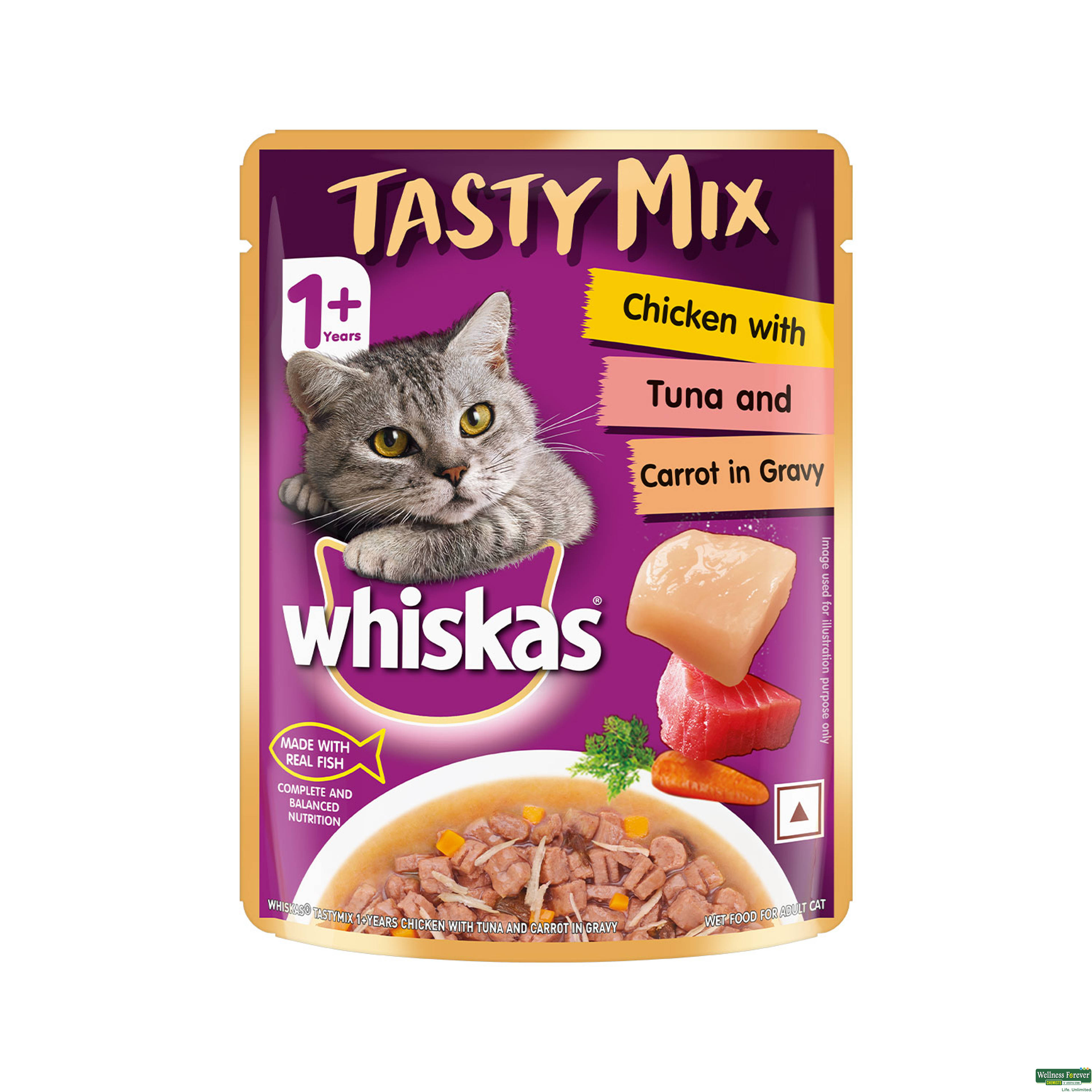 Whiskas Tasty Mix Chicken Tuna And Carrot In Gravy 70g-image