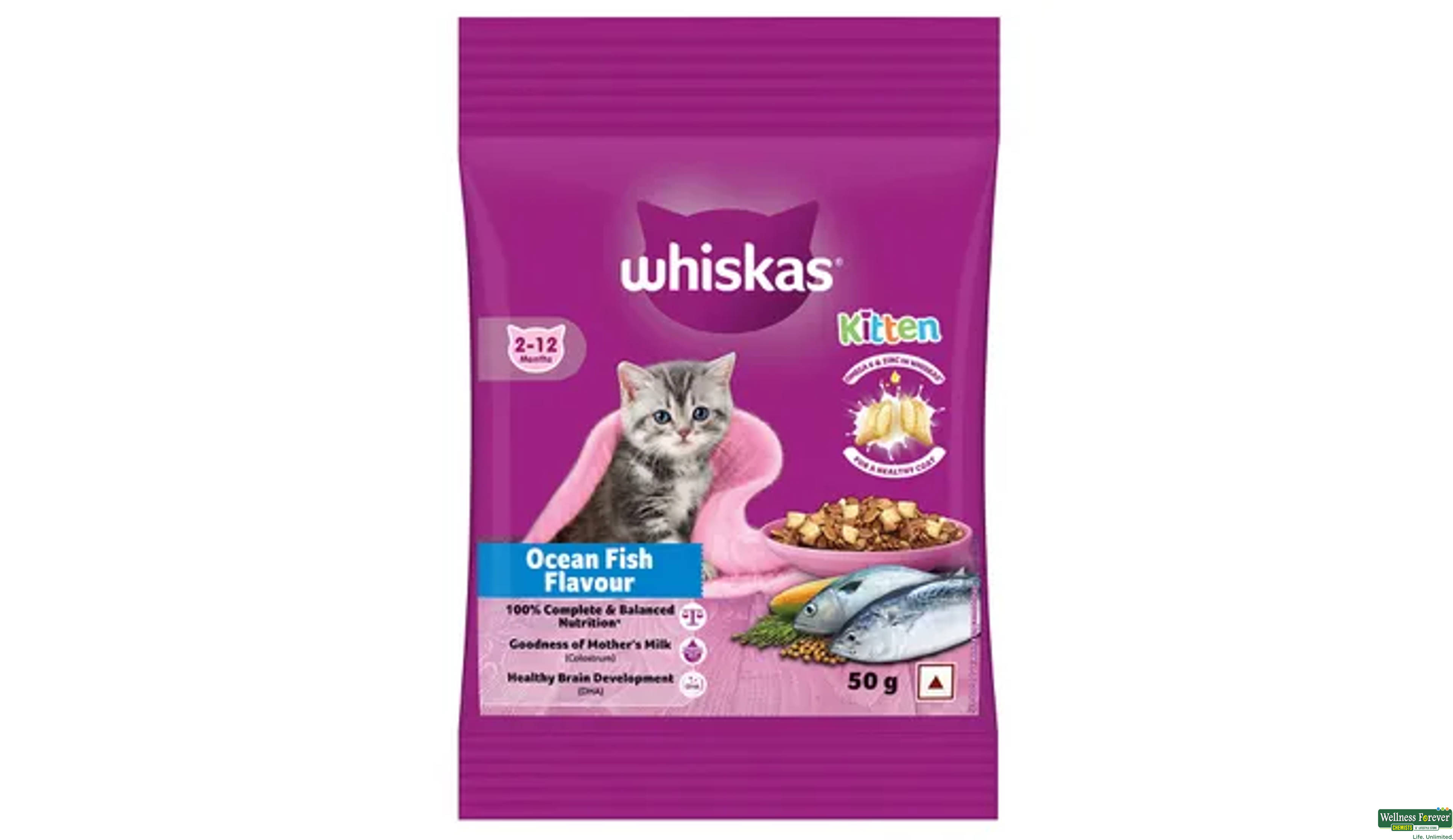 WHISKAS CAT FOOD DRY JUNIOR OCEAN FISH 50GM- 1, 50GM, 
