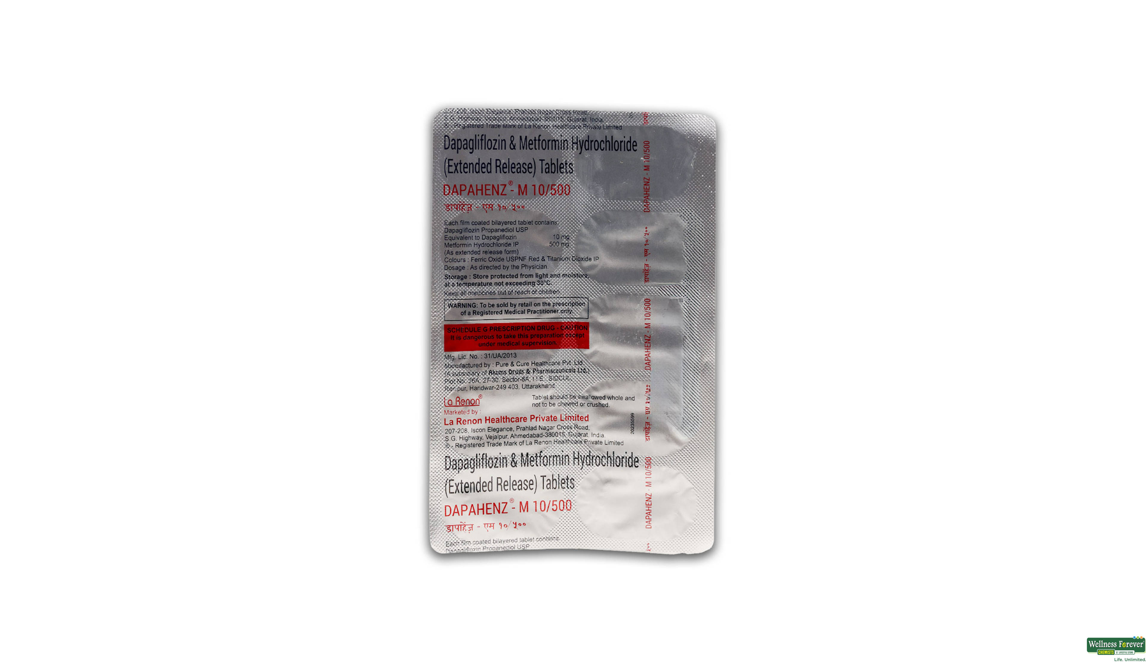 DAPAHENZ M 10/500MG 10TAB- 2, 10TAB, 