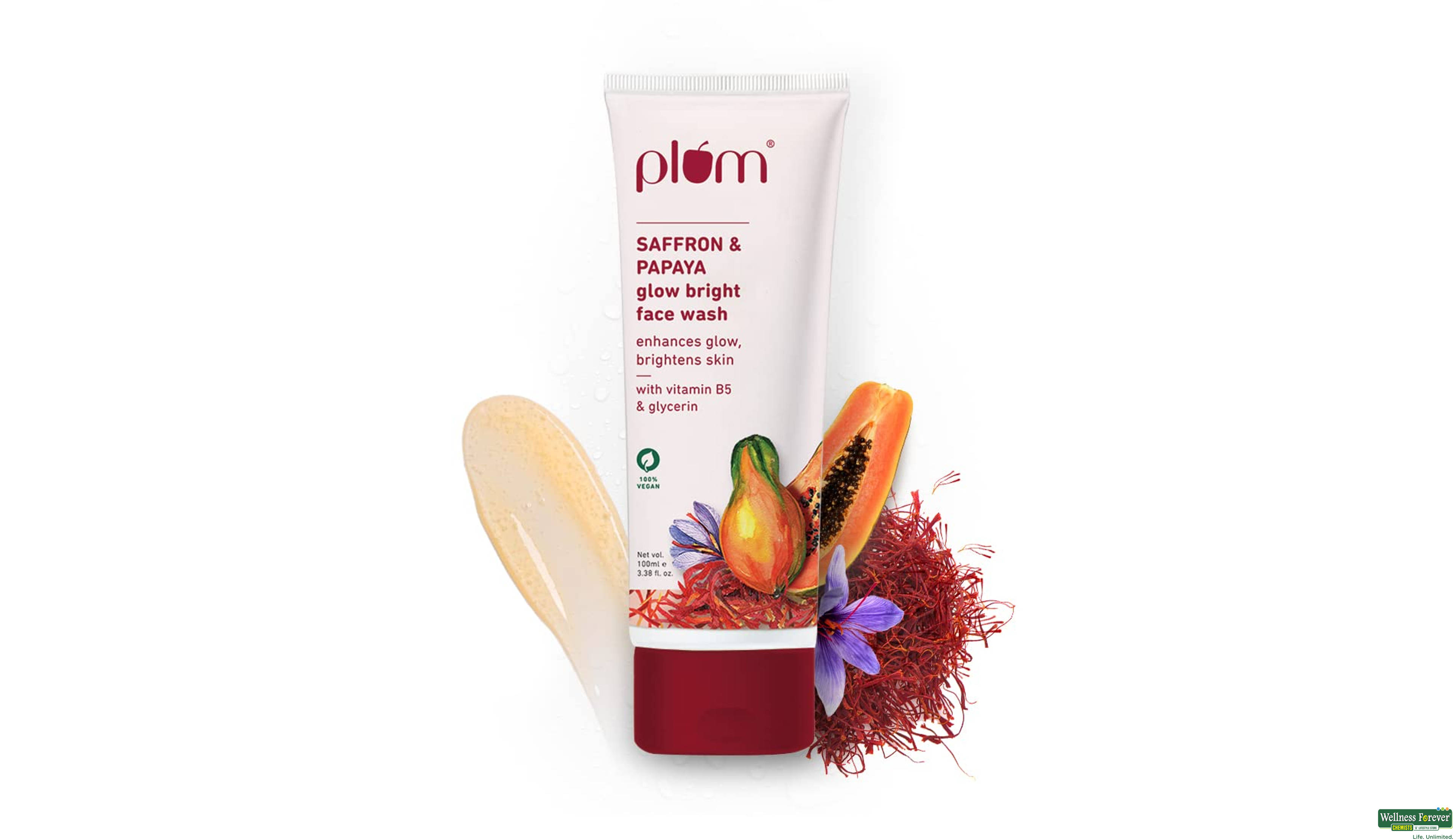 PLUM SAFFRON & PAPAYA GLOW BRIGHT FACE WASH 100GM- 1, 100GM, 