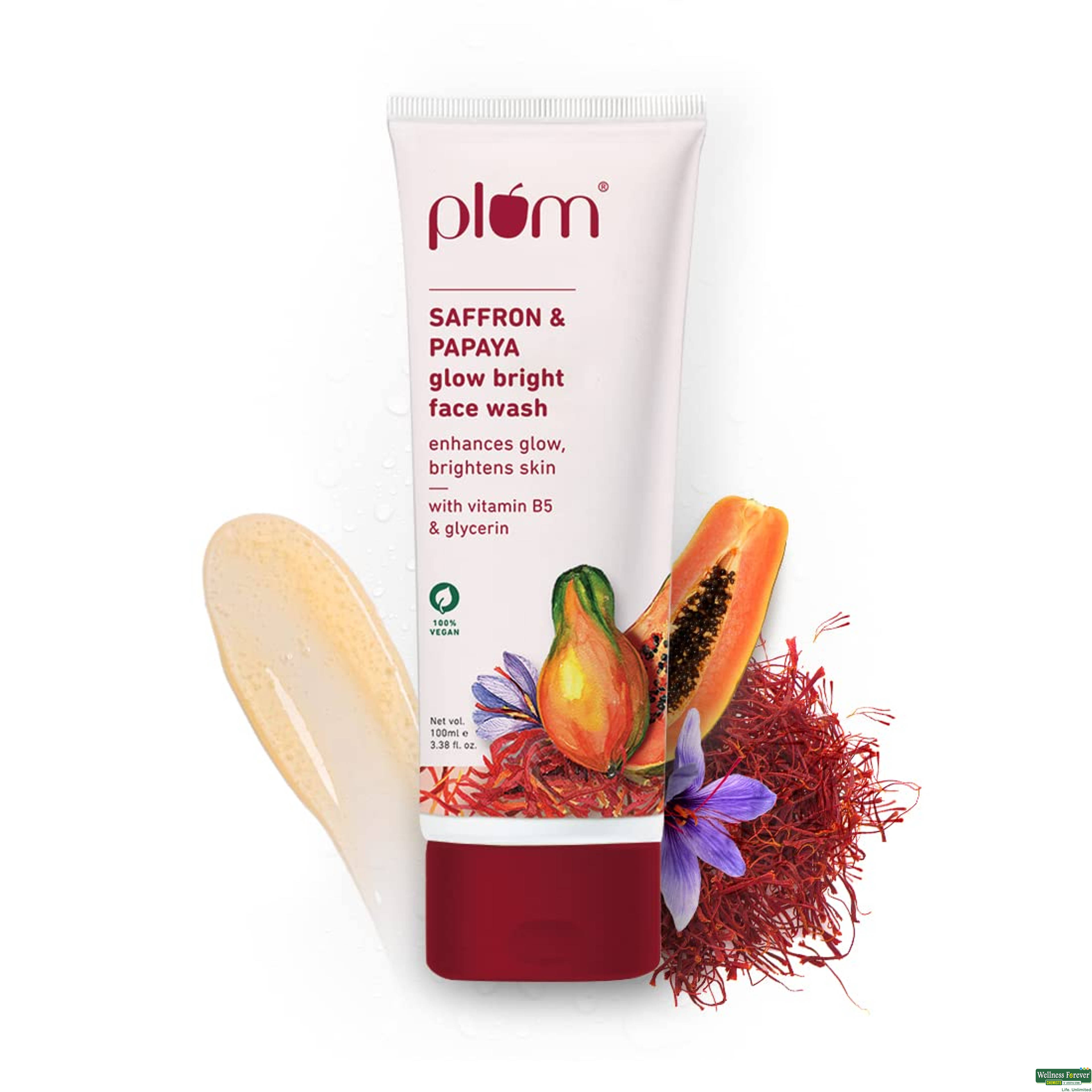 Plum Saffron & Papaya Glow Bright Face Wash 100g-image