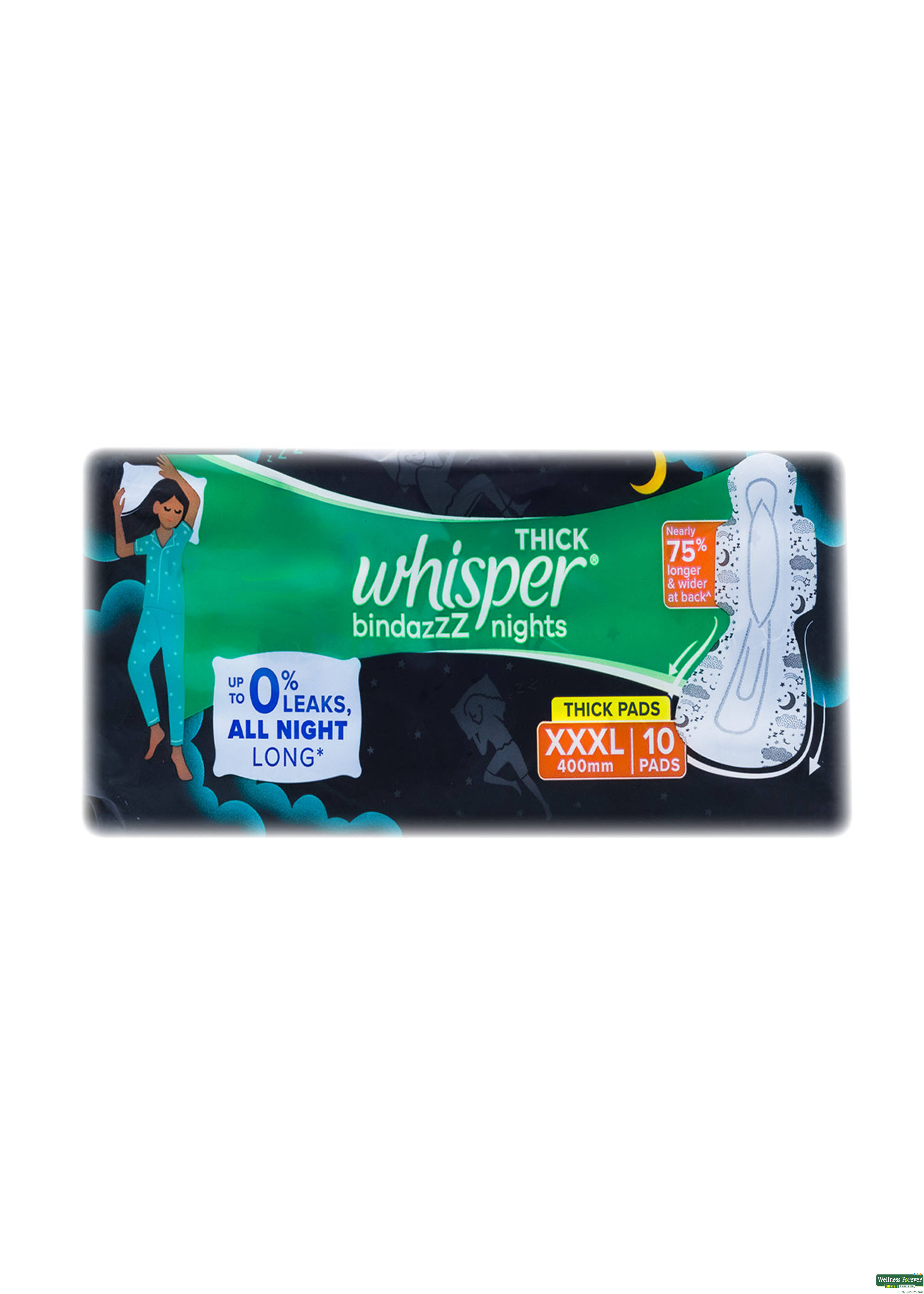 Whisper Sanitary Pads All Night 0 Leak XXXL 10 Pieces-image