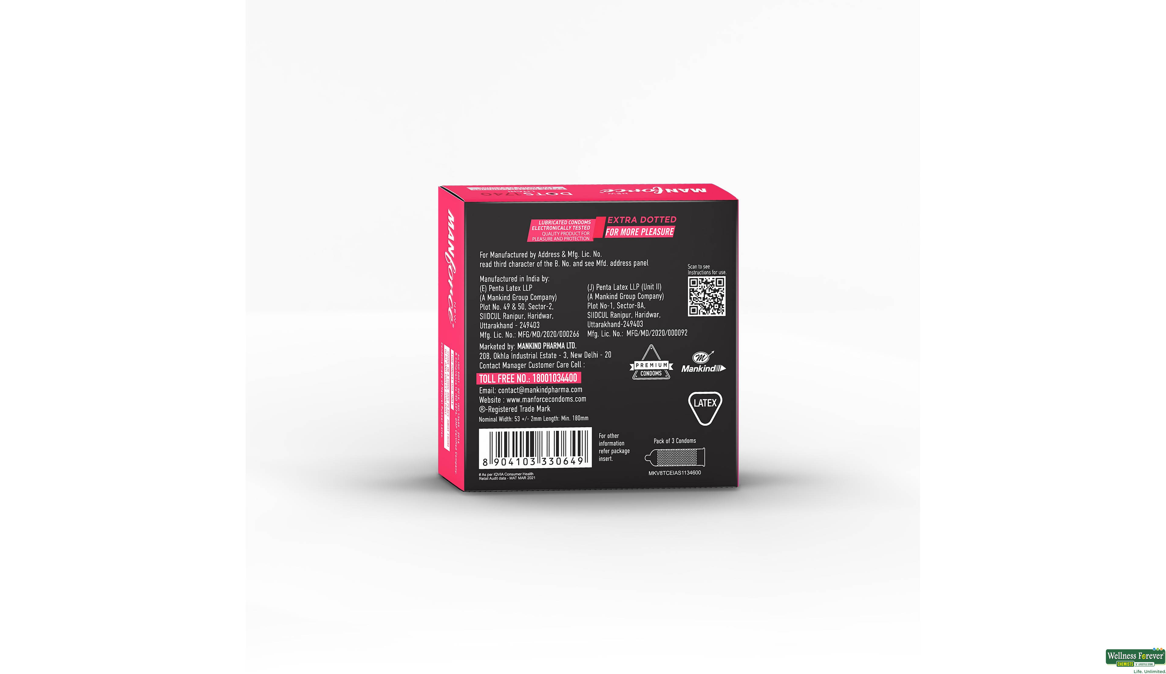 MANFORCE CONDOMS 1740 DOTS LITCHI 3PC- 2, 3PC, 
