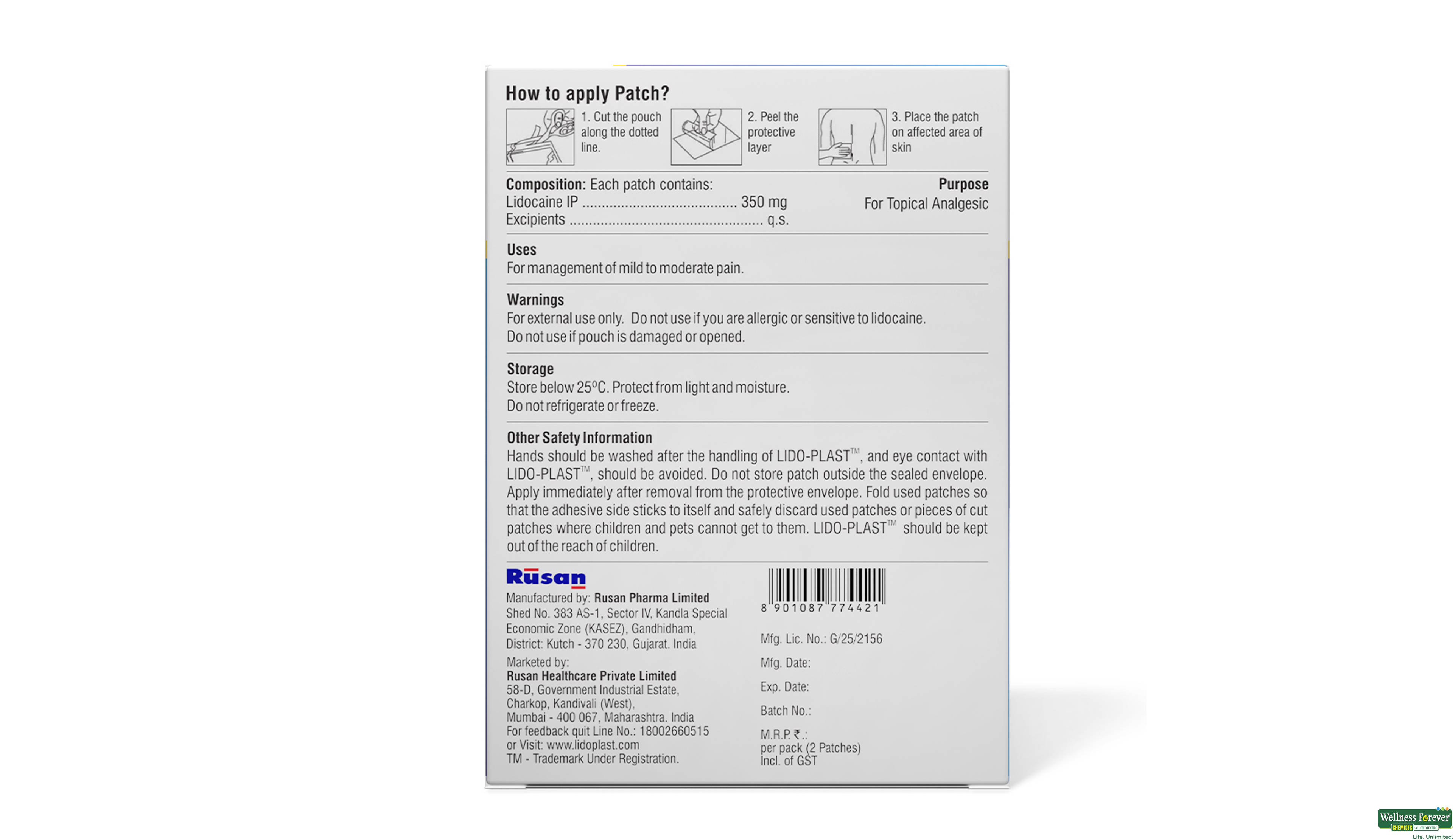 LIDO-PLAST LIDOCAINE PATCH 350MG- 3, 1PC, null